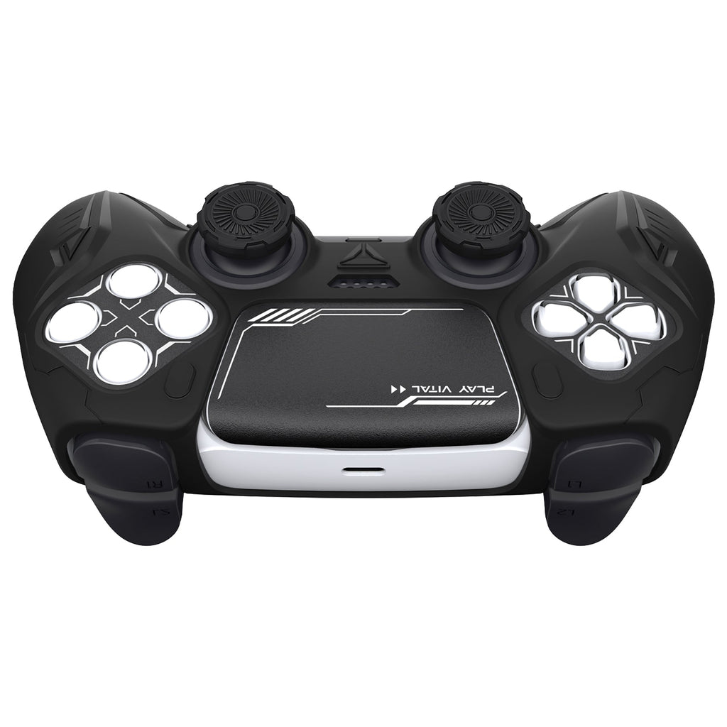 PlayVital Futuristic CyberMech Design Silicone Grip Skin with Thumb Grips for PS5 Wireless Controller, Compatible with PS5 Official Charging Dock - Black PlayVital