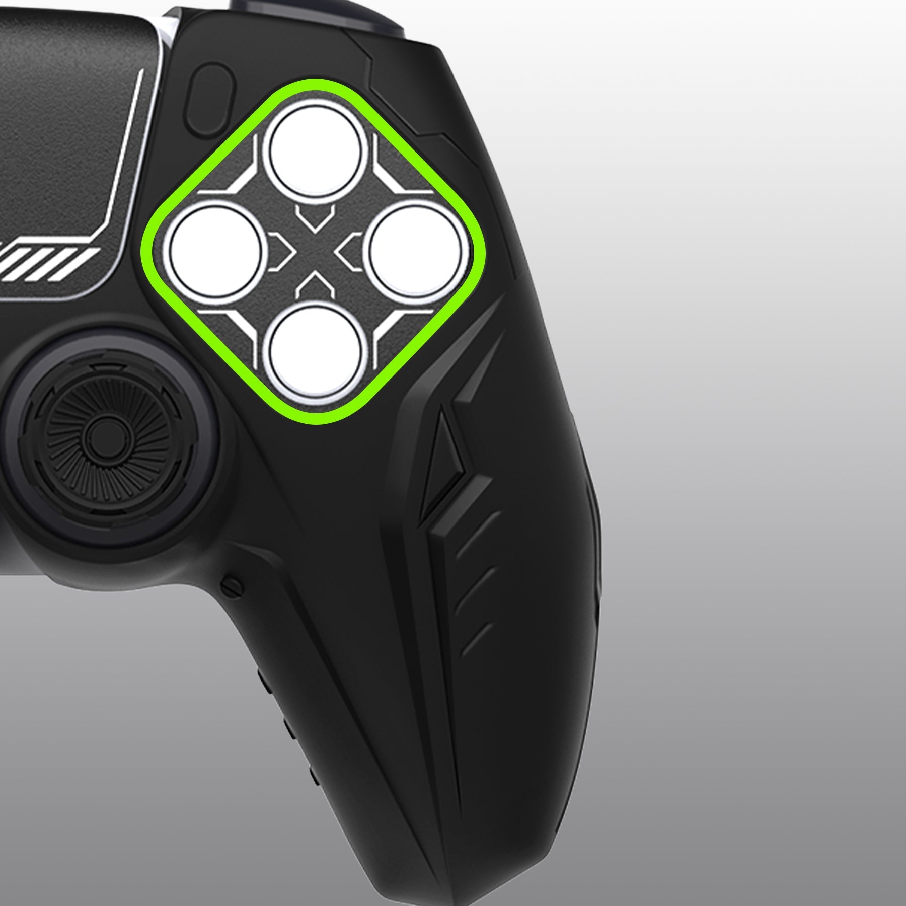 PlayVital Futuristic CyberMech Design Silicone Grip Skin with Thumb Grips for PS5 Wireless Controller, Compatible with PS5 Official Charging Dock - Black PlayVital