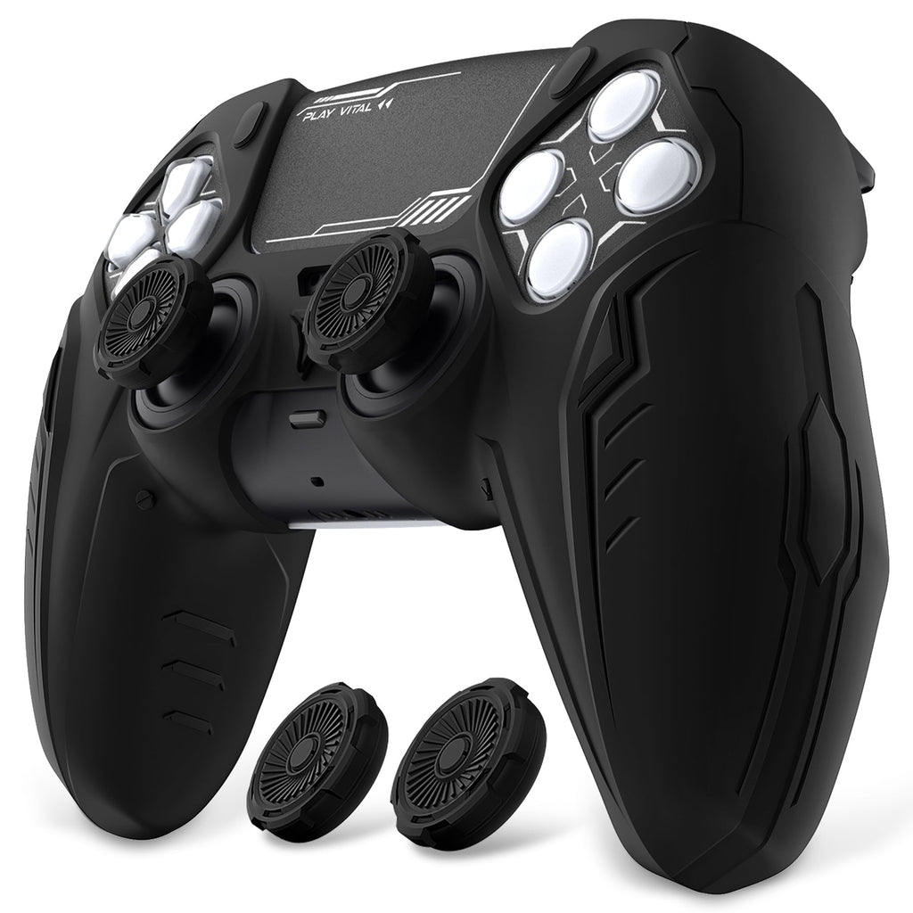 PlayVital Futuristic CyberMech Design Silicone Grip Skin with Thumb Grips for PS5 Wireless Controller, Compatible with PS5 Official Charging Dock - Black PlayVital