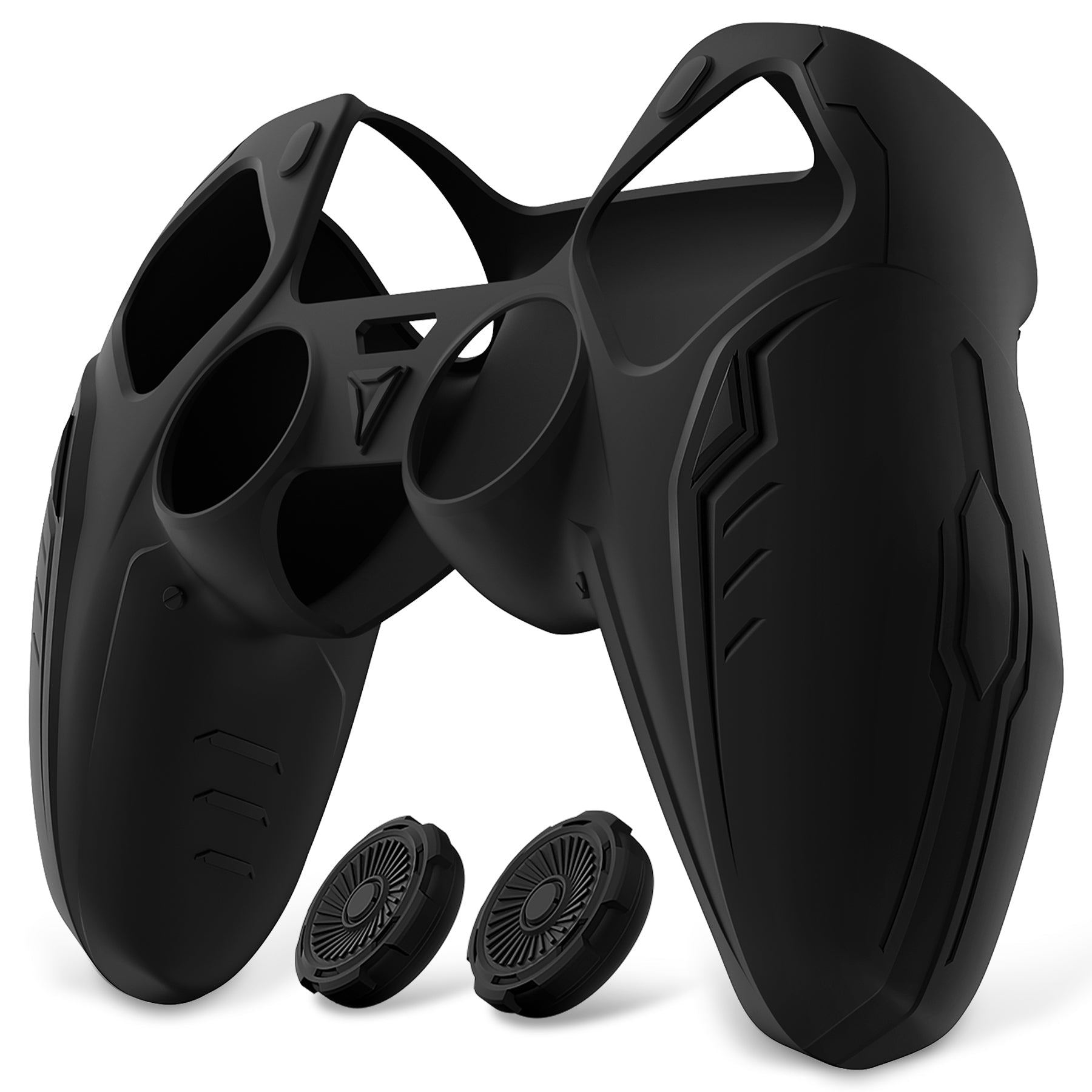 PlayVital Futuristic CyberMech Design Silicone Grip Skin with Thumb Grips for PS5 Wireless Controller, Compatible with PS5 Official Charging Dock - Black PlayVital