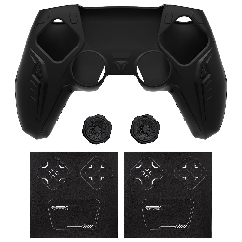 PlayVital Futuristic CyberMech Design Silicone Grip Skin with Thumb Grips for PS5 Wireless Controller, Compatible with PS5 Official Charging Dock - Black PlayVital