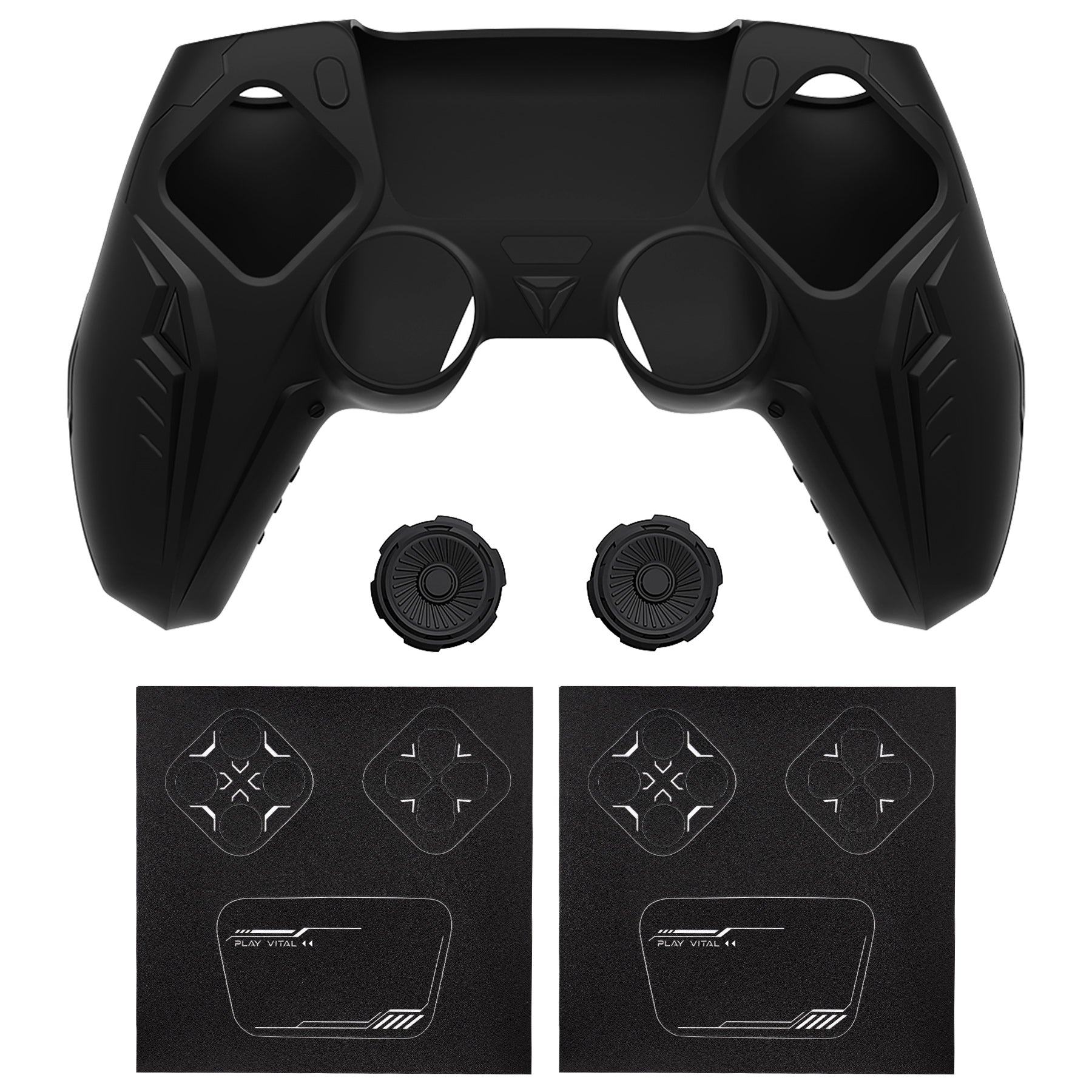 PlayVital Futuristic CyberMech Design Silicone Grip Skin with Thumb Grips for PS5 Wireless Controller, Compatible with PS5 Official Charging Dock - Black PlayVital
