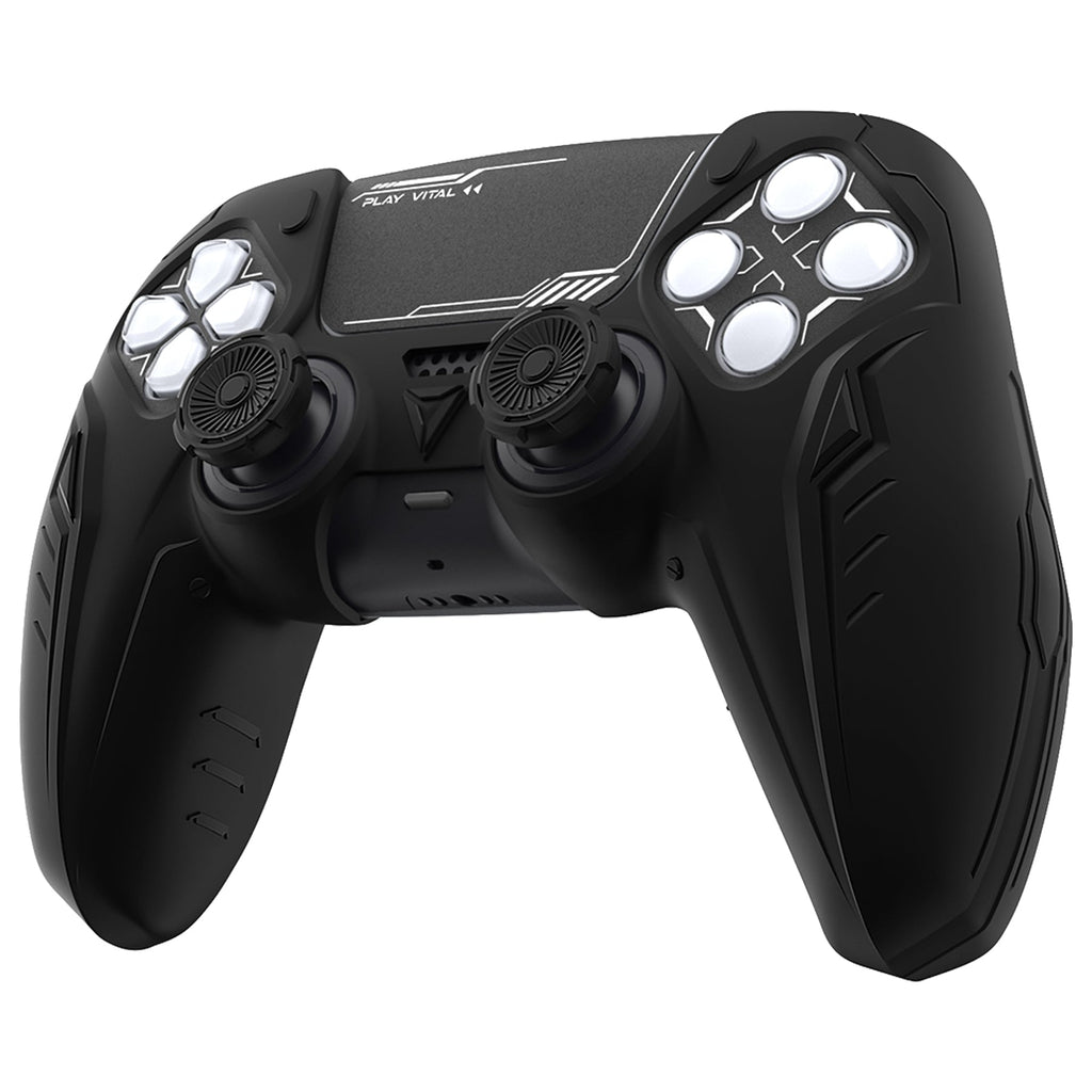 PlayVital Futuristic CyberMech Design Silicone Grip Skin with Thumb Grips for PS5 Wireless Controller, Compatible with PS5 Official Charging Dock - Black PlayVital