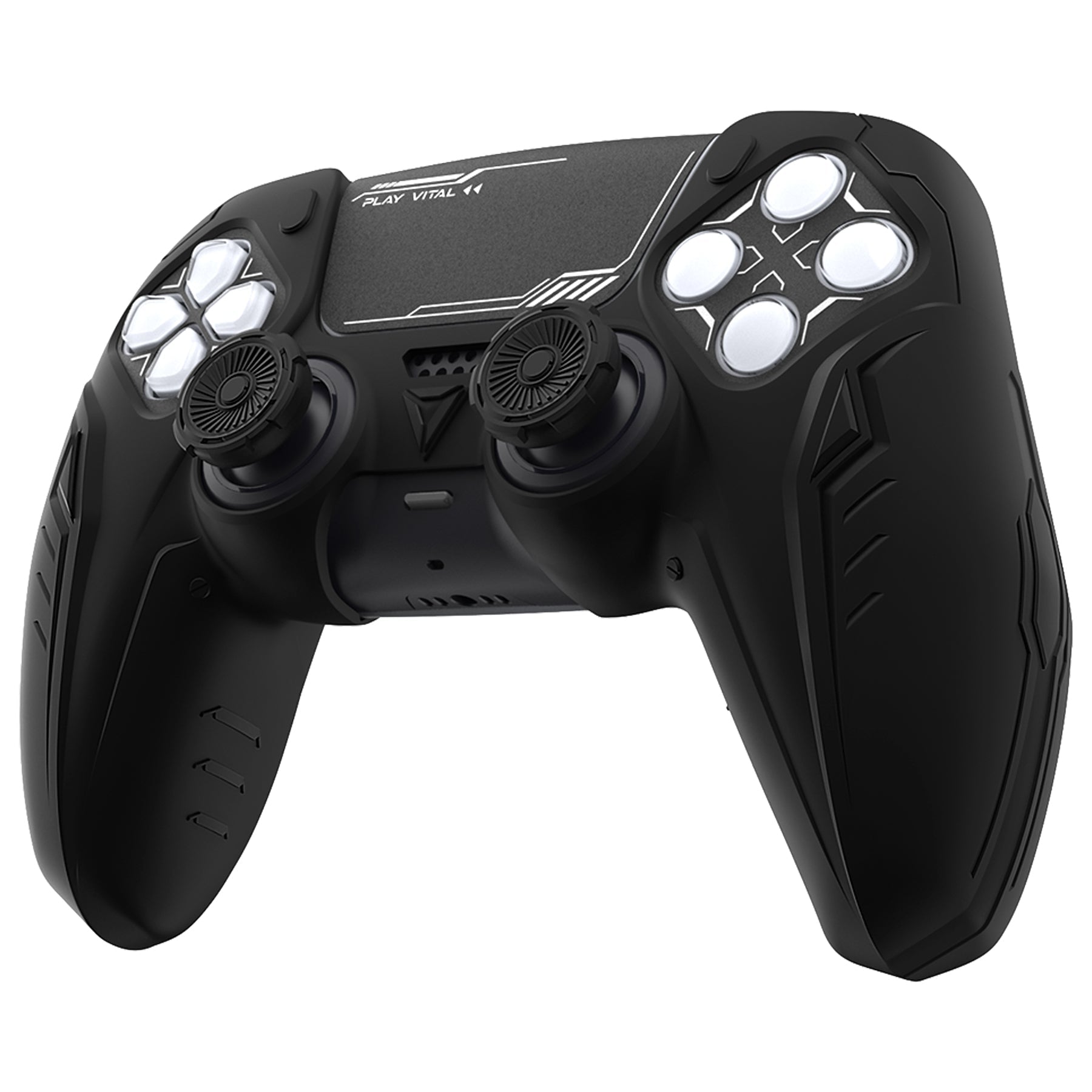 PlayVital Futuristic CyberMech Design Silicone Grip Skin with Thumb Grips for PS5 Wireless Controller, Compatible with PS5 Official Charging Dock - Black PlayVital