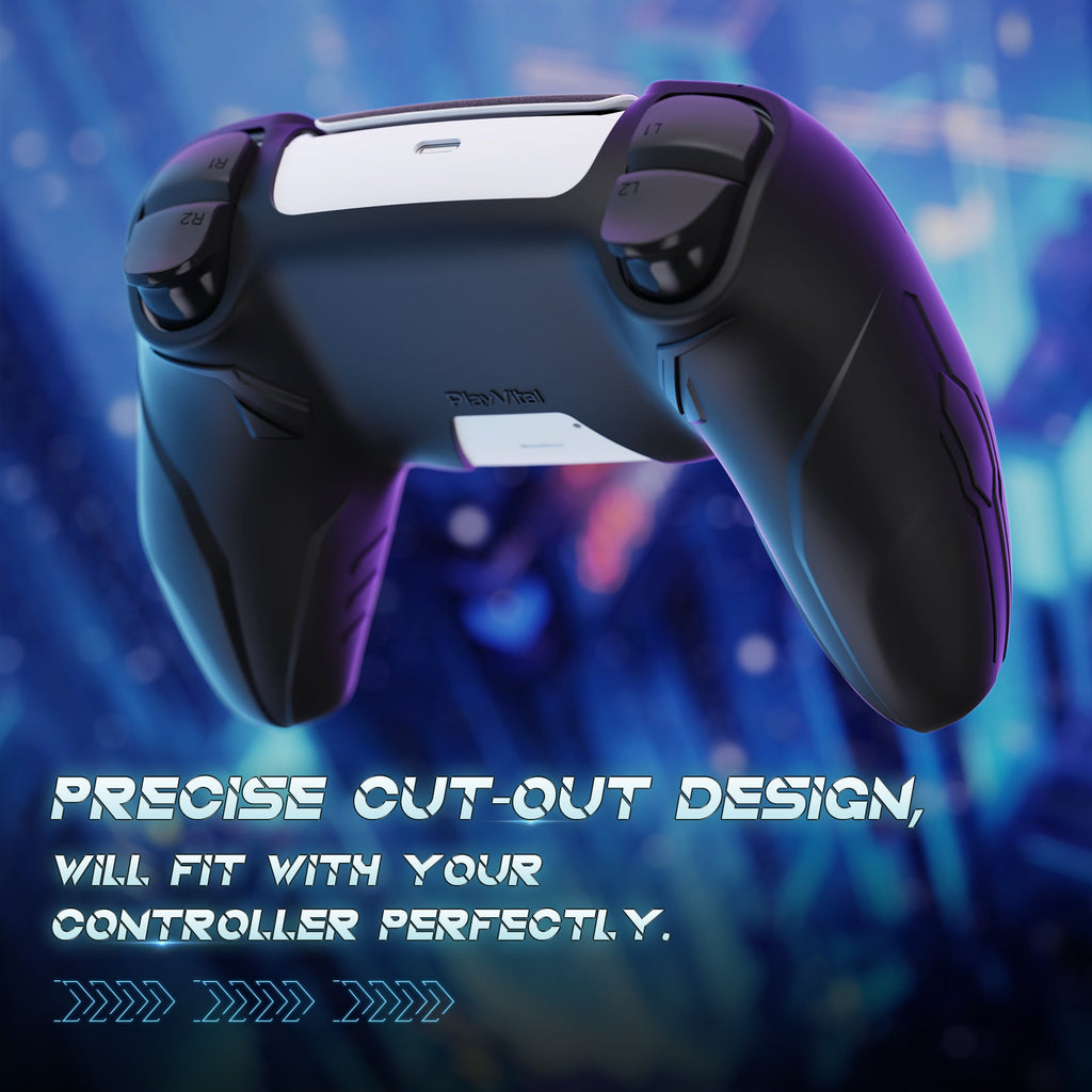 PlayVital Futuristic CyberMech Design Silicone Grip Skin with Thumb Grips for PS5 Wireless Controller, Compatible with PS5 Official Charging Dock - Black PlayVital