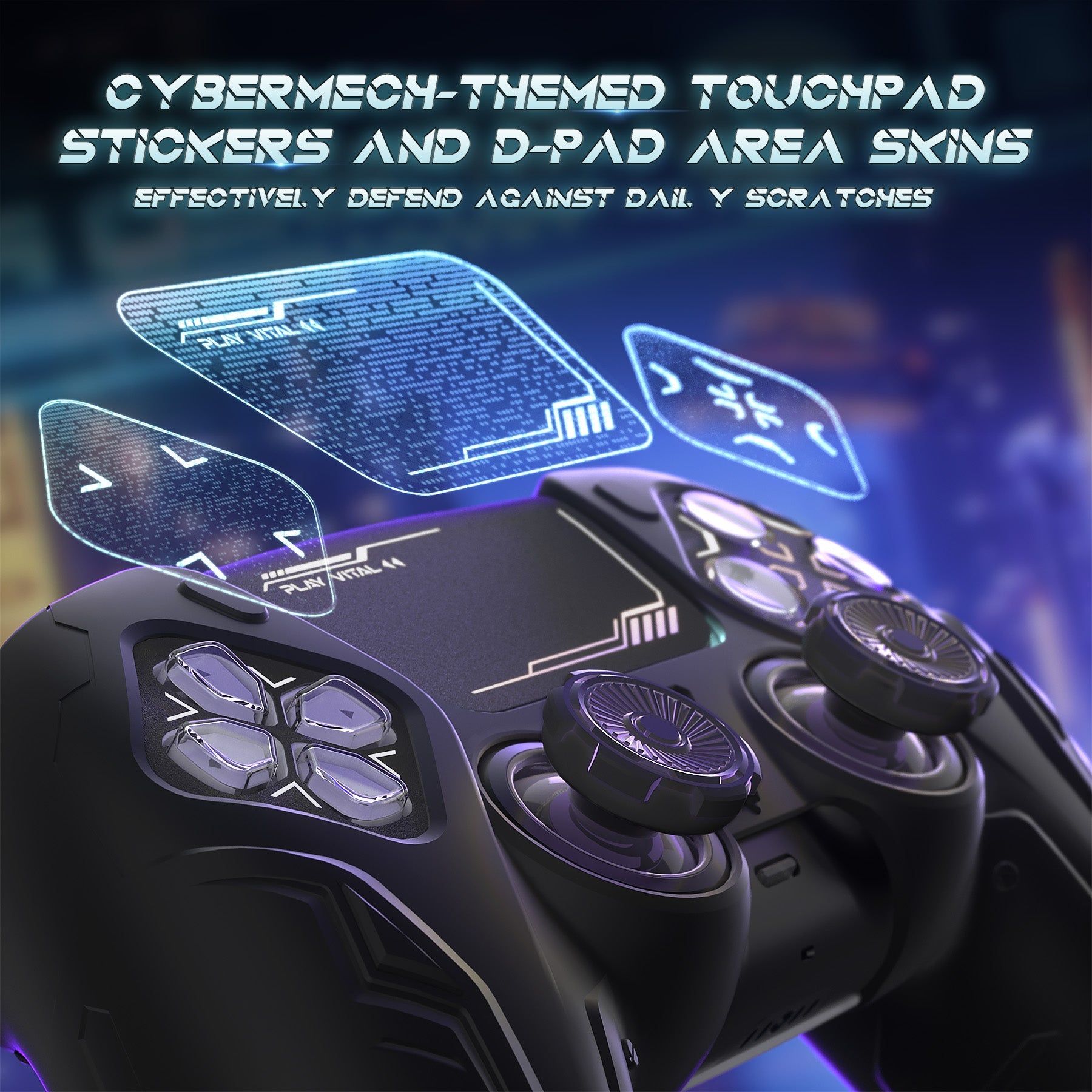 PlayVital Futuristic CyberMech Design Silicone Grip Skin with Thumb Grips for PS5 Wireless Controller, Compatible with PS5 Official Charging Dock - Black PlayVital