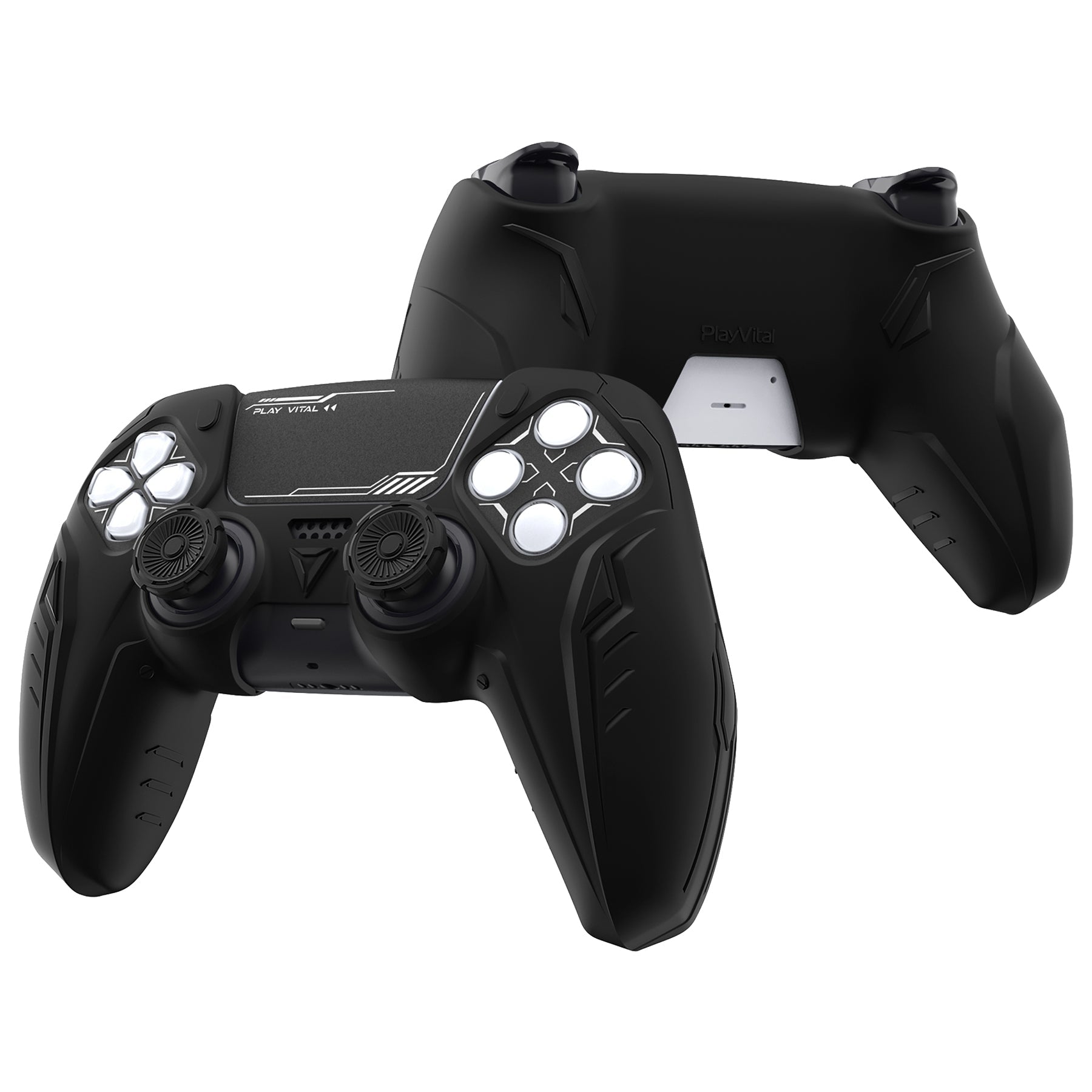 PlayVital Futuristic CyberMech Design Silicone Grip Skin with Thumb Grips for PS5 Wireless Controller, Compatible with PS5 Official Charging Dock - Black PlayVital