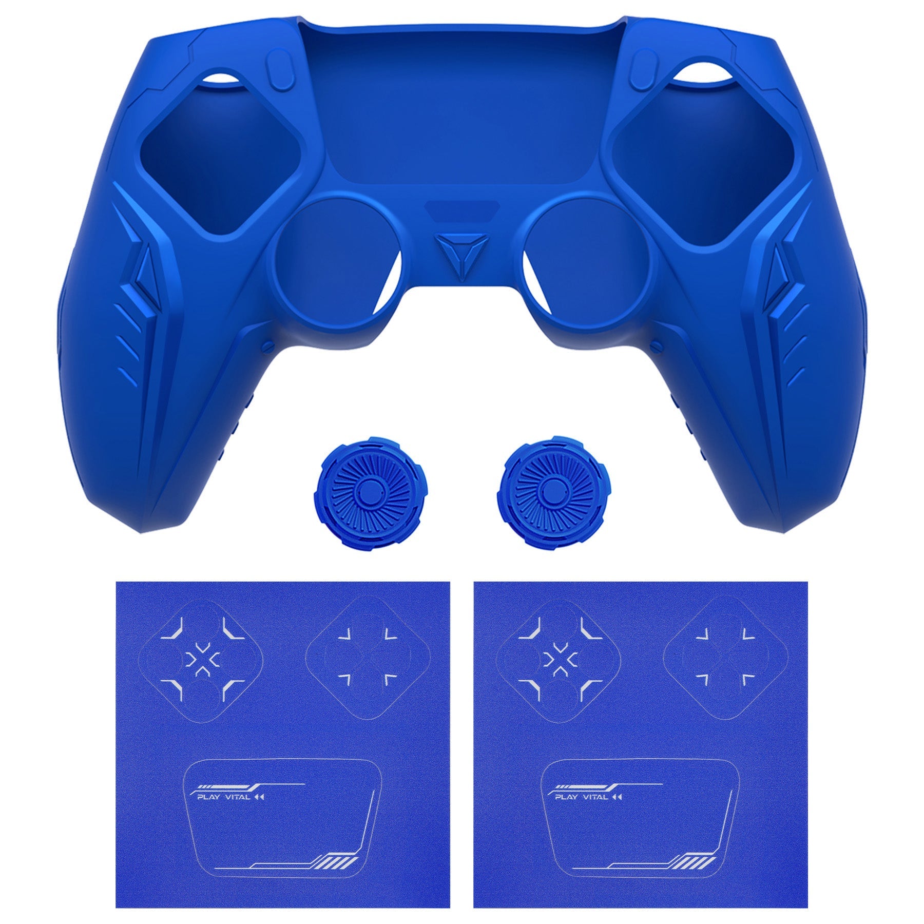 PlayVital Futuristic CyberMech Design Silicone Grip Skin with Thumb Grips for PS5 Wireless Controller, Compatible with PS5 Official Charging Dock - Blue PlayVital