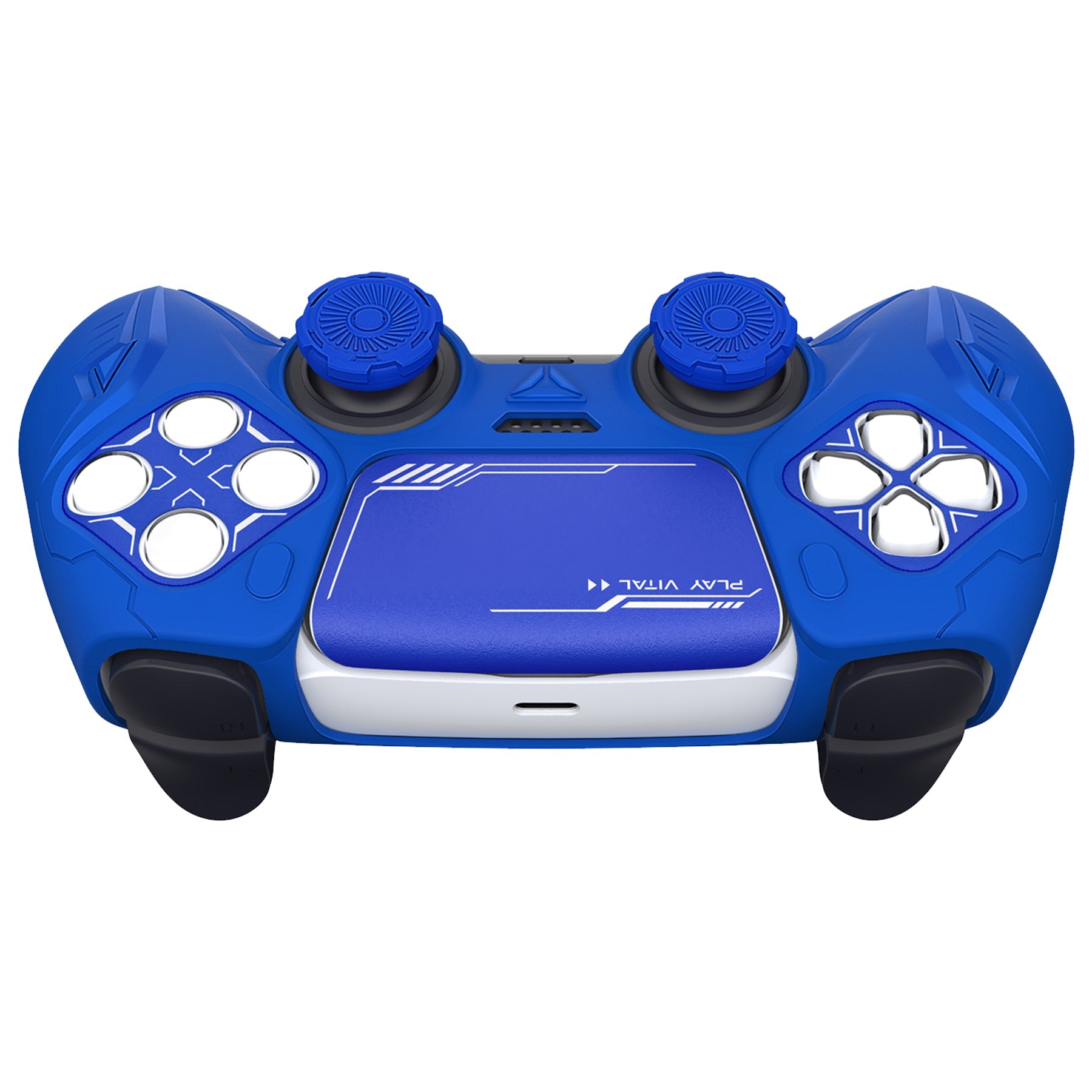 PlayVital Futuristic CyberMech Design Silicone Grip Skin with Thumb Grips for PS5 Wireless Controller, Compatible with PS5 Official Charging Dock - Blue PlayVital