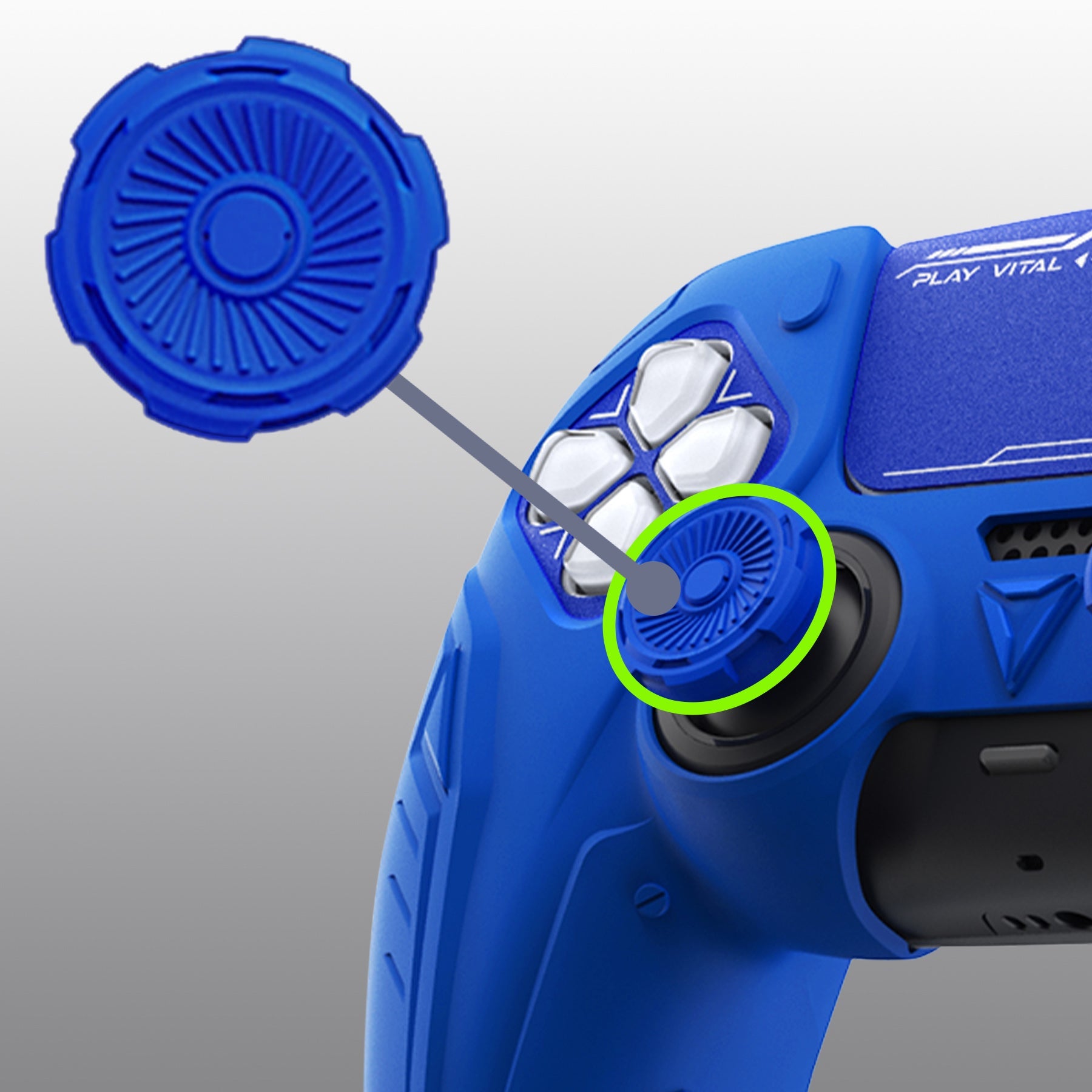 PlayVital Futuristic CyberMech Design Silicone Grip Skin with Thumb Grips for PS5 Wireless Controller, Compatible with PS5 Official Charging Dock - Blue PlayVital