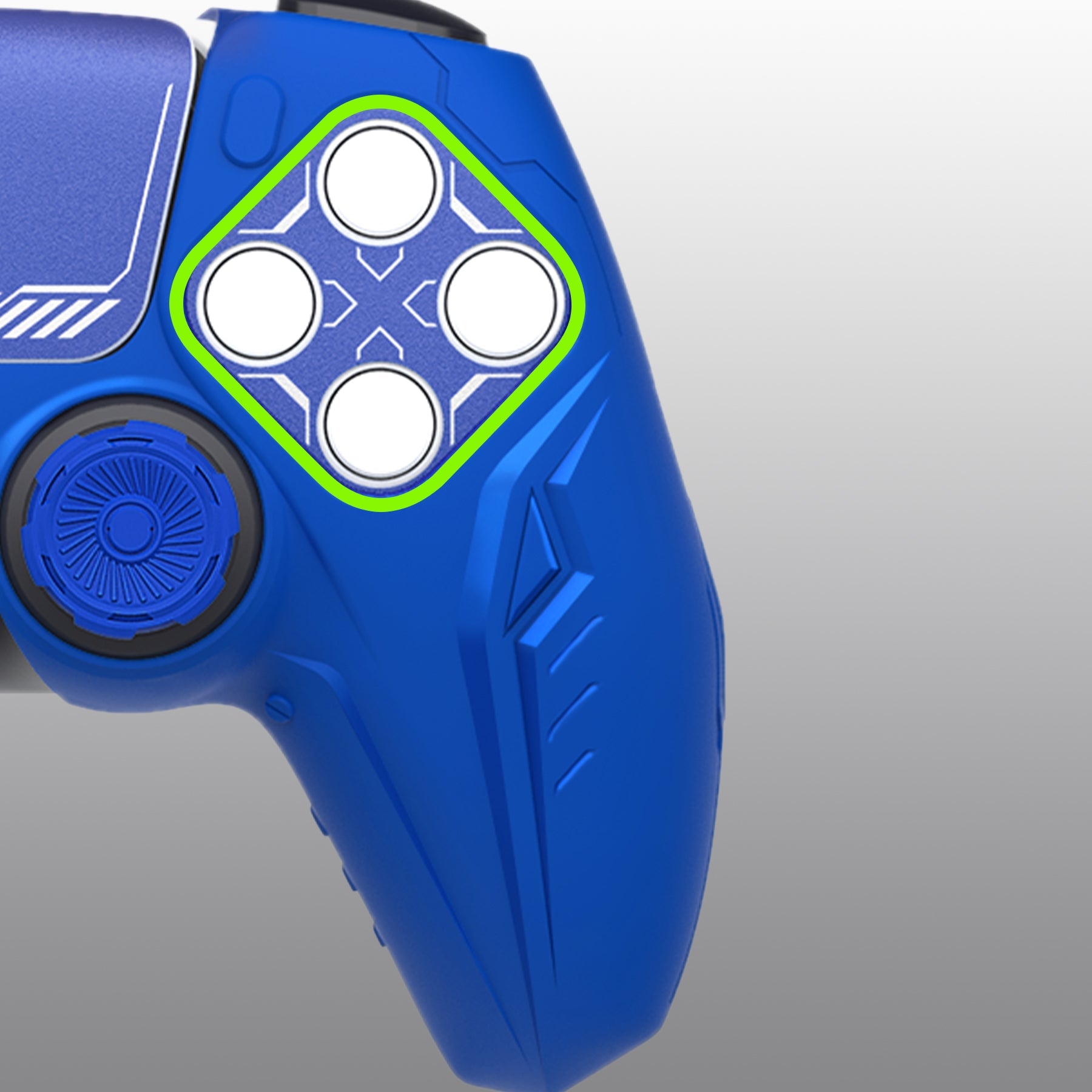 PlayVital Futuristic CyberMech Design Silicone Grip Skin with Thumb Grips for PS5 Wireless Controller, Compatible with PS5 Official Charging Dock - Blue PlayVital