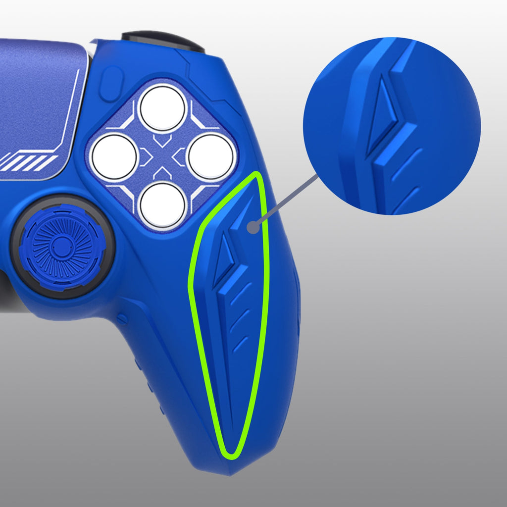 PlayVital Futuristic CyberMech Design Silicone Grip Skin with Thumb Grips for PS5 Wireless Controller, Compatible with PS5 Official Charging Dock - Blue PlayVital