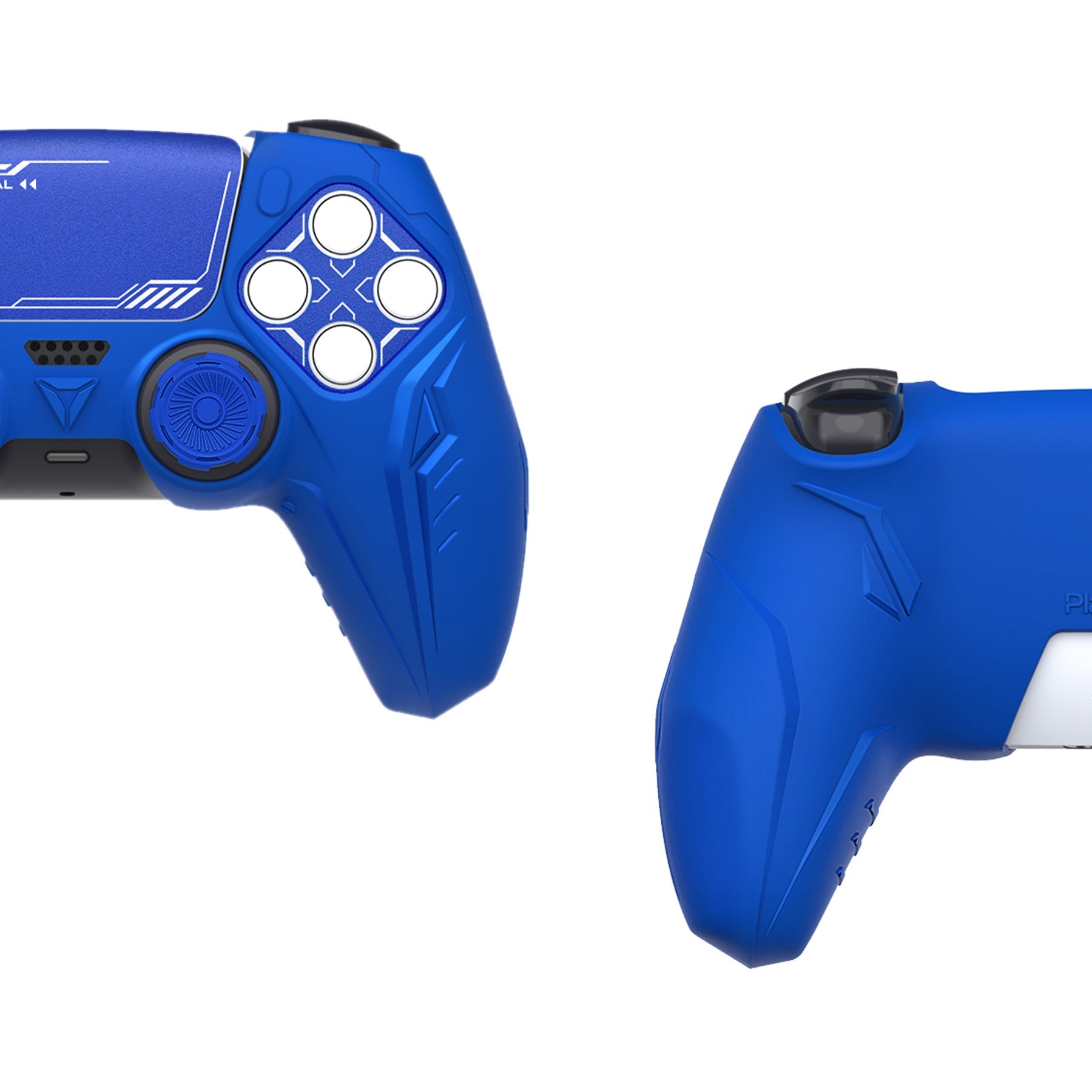 PlayVital Futuristic CyberMech Design Silicone Grip Skin with Thumb Grips for PS5 Wireless Controller, Compatible with PS5 Official Charging Dock - Blue PlayVital