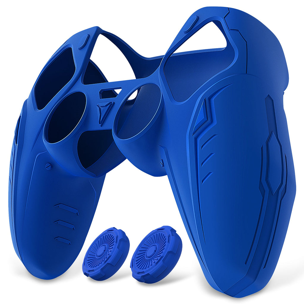 PlayVital Futuristic CyberMech Design Silicone Grip Skin with Thumb Grips for PS5 Wireless Controller, Compatible with PS5 Official Charging Dock - Blue PlayVital