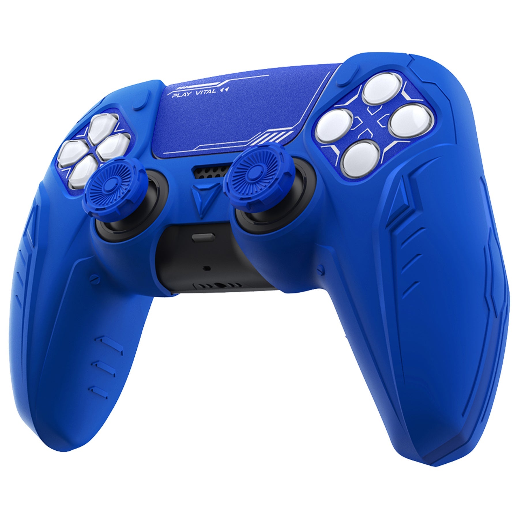 PlayVital Futuristic CyberMech Design Silicone Grip Skin with Thumb Grips for PS5 Wireless Controller, Compatible with PS5 Official Charging Dock - Blue PlayVital