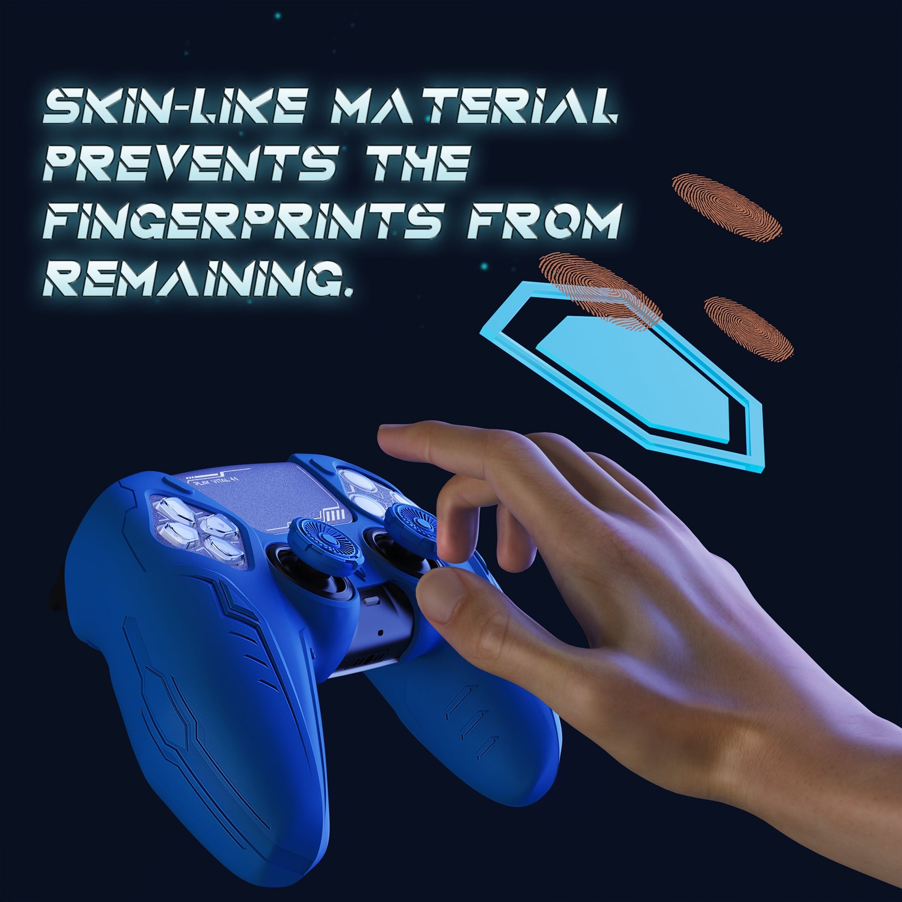PlayVital Futuristic CyberMech Design Silicone Grip Skin with Thumb Grips for PS5 Wireless Controller, Compatible with PS5 Official Charging Dock - Blue PlayVital