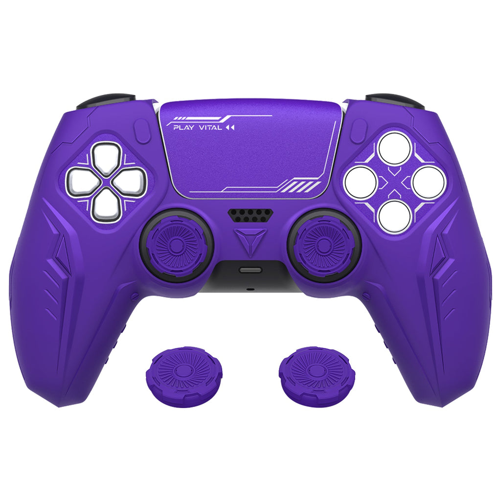 PlayVital Futuristic CyberMech Design Silicone Grip Skin with Thumb Grips for PS5 Wireless Controller, Compatible with PS5 Official Charging Dock - Purple PlayVital