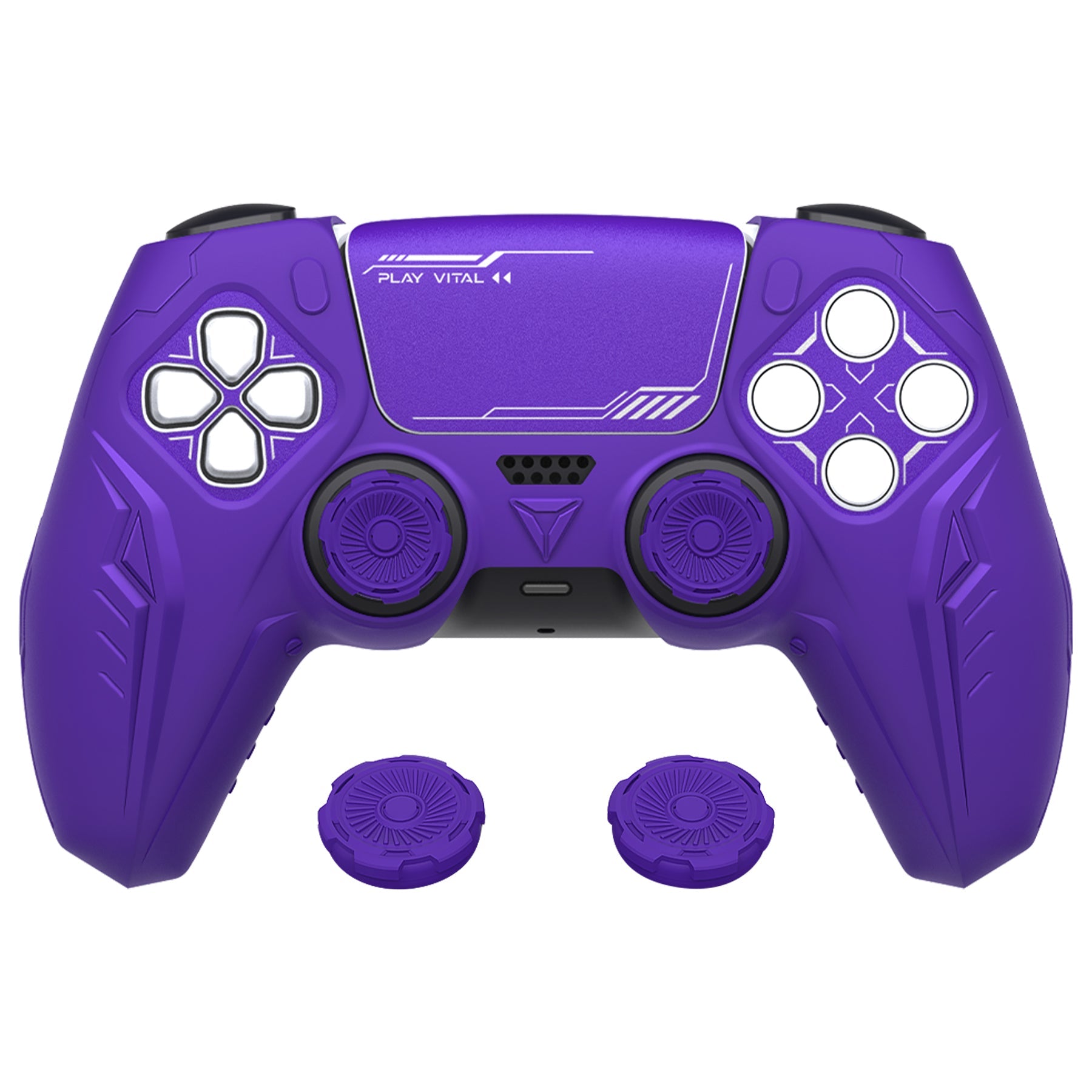 PlayVital Futuristic CyberMech Design Silicone Grip Skin with Thumb Grips for PS5 Wireless Controller, Compatible with PS5 Official Charging Dock - Purple PlayVital