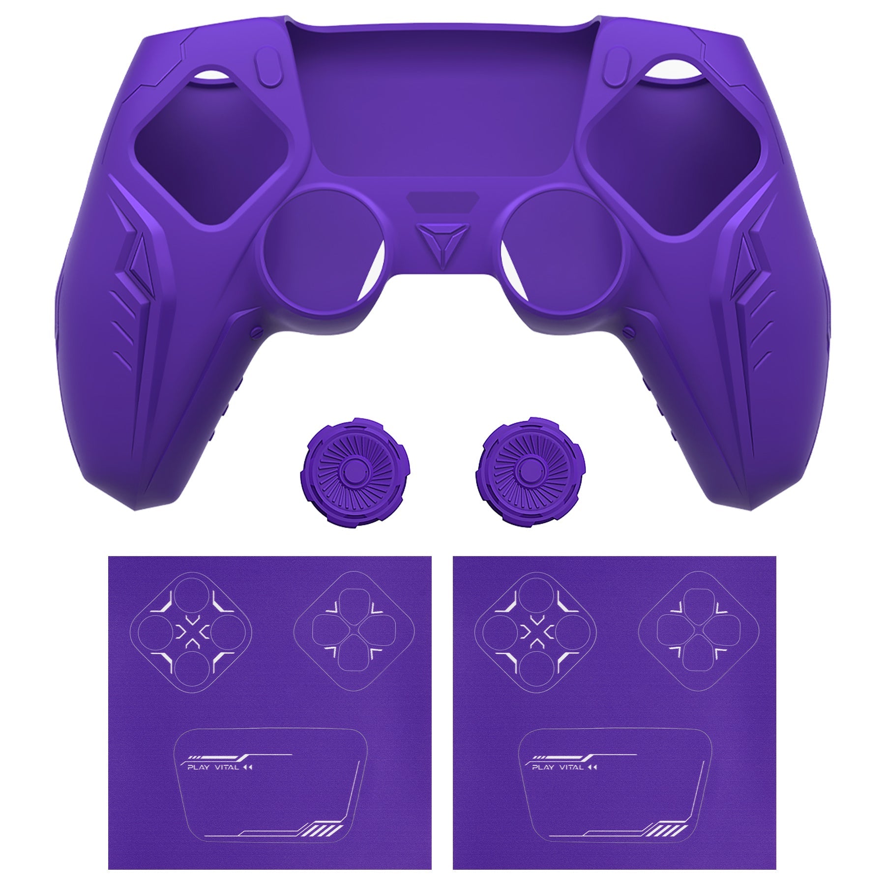 PlayVital Futuristic CyberMech Design Silicone Grip Skin with Thumb Grips for PS5 Wireless Controller, Compatible with PS5 Official Charging Dock - Purple PlayVital
