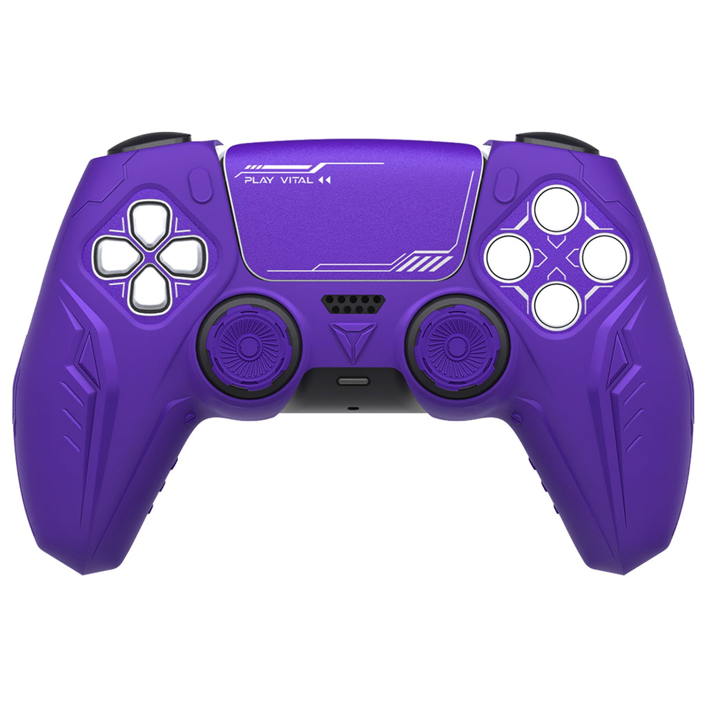 PlayVital Futuristic CyberMech Design Silicone Grip Skin with Thumb Grips for PS5 Wireless Controller, Compatible with PS5 Official Charging Dock - Purple PlayVital