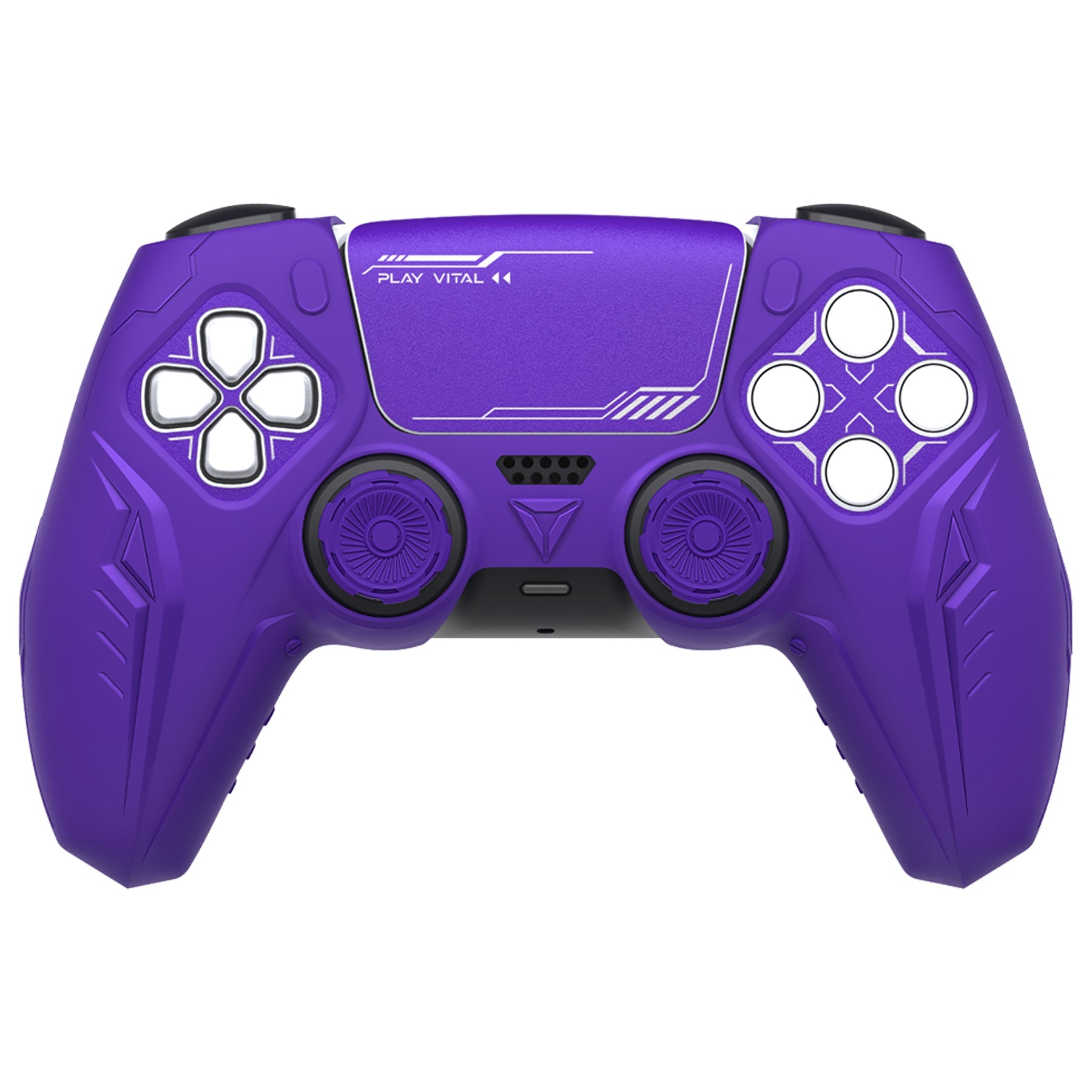 PlayVital Futuristic CyberMech Design Silicone Grip Skin with Thumb Grips for PS5 Wireless Controller, Compatible with PS5 Official Charging Dock - Purple PlayVital