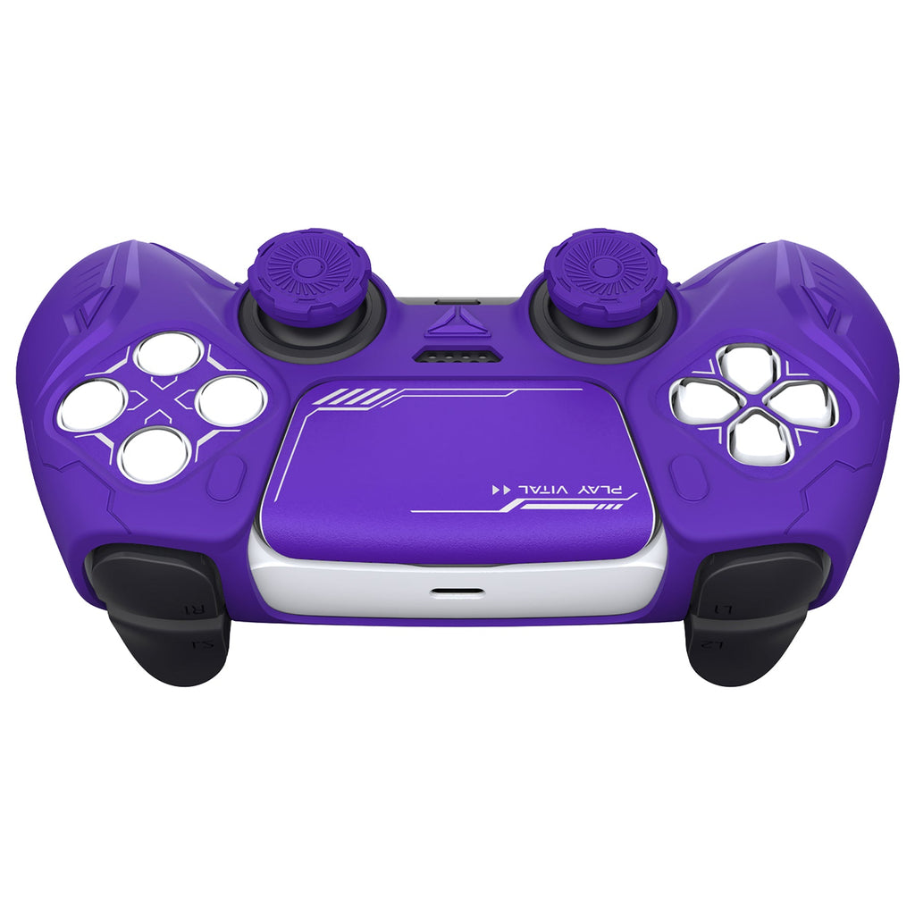 PlayVital Futuristic CyberMech Design Silicone Grip Skin with Thumb Grips for PS5 Wireless Controller, Compatible with PS5 Official Charging Dock - Purple PlayVital