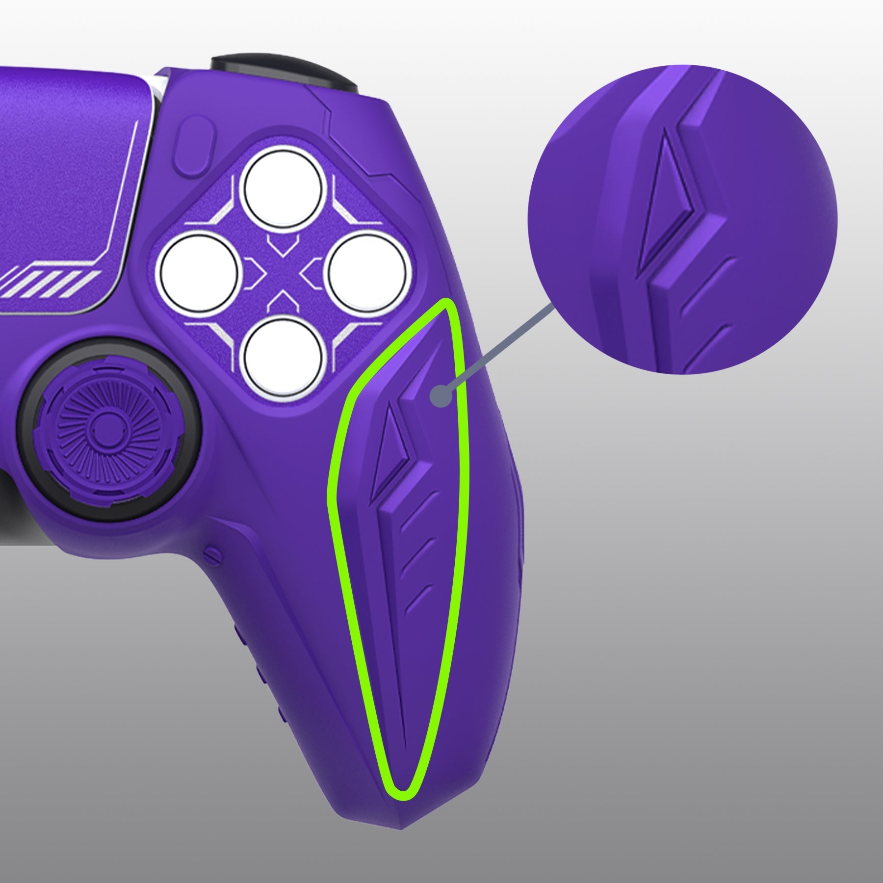 PlayVital Futuristic CyberMech Design Silicone Grip Skin with Thumb Grips for PS5 Wireless Controller, Compatible with PS5 Official Charging Dock - Purple PlayVital