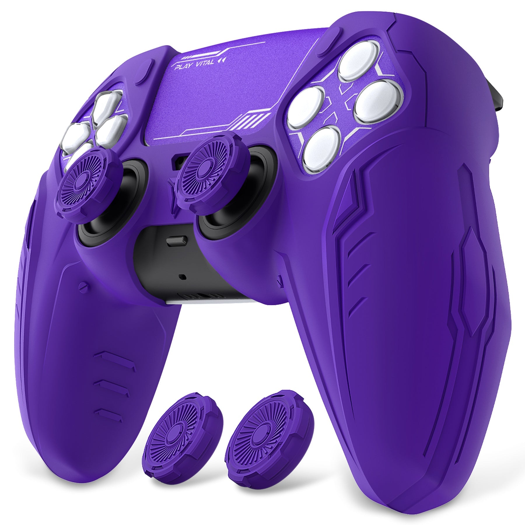 PlayVital Futuristic CyberMech Design Silicone Grip Skin with Thumb Grips for PS5 Wireless Controller, Compatible with PS5 Official Charging Dock - Purple PlayVital