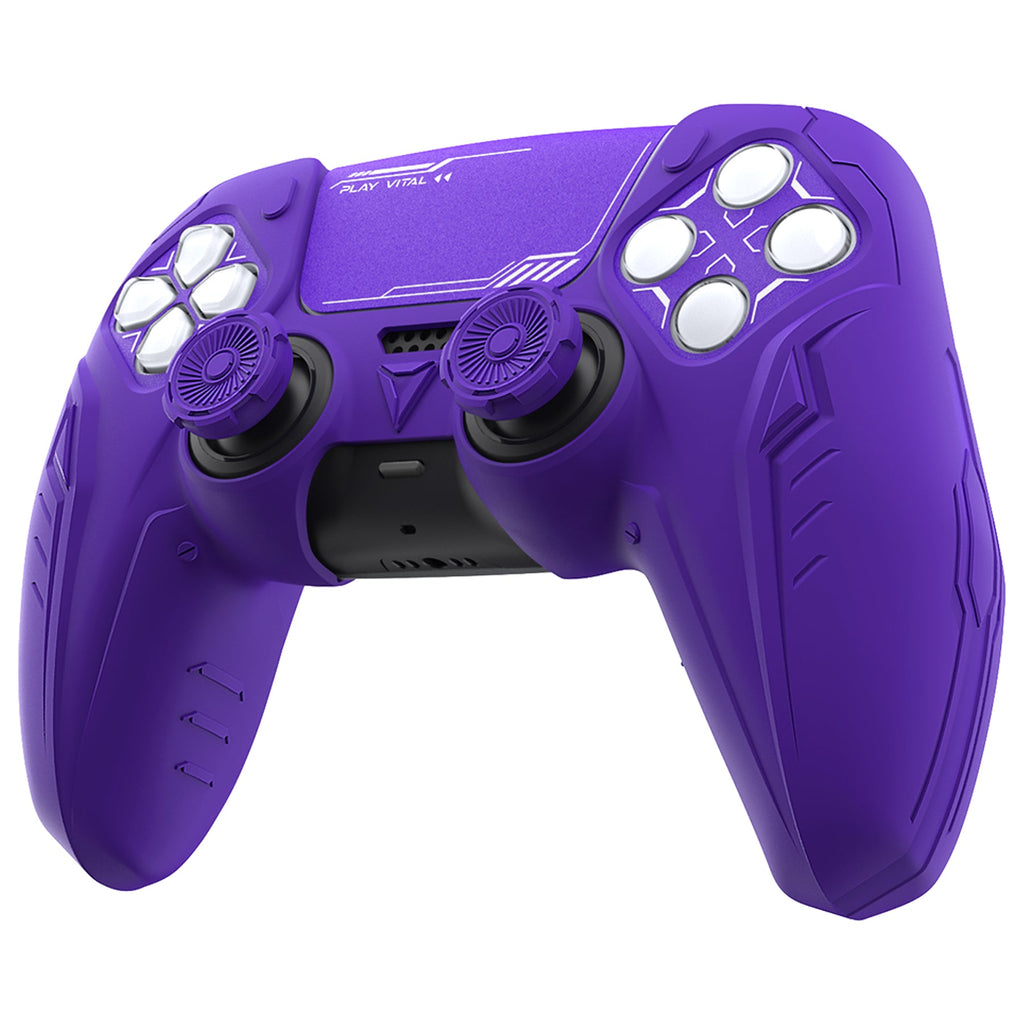 PlayVital Futuristic CyberMech Design Silicone Grip Skin with Thumb Grips for PS5 Wireless Controller, Compatible with PS5 Official Charging Dock - Purple PlayVital