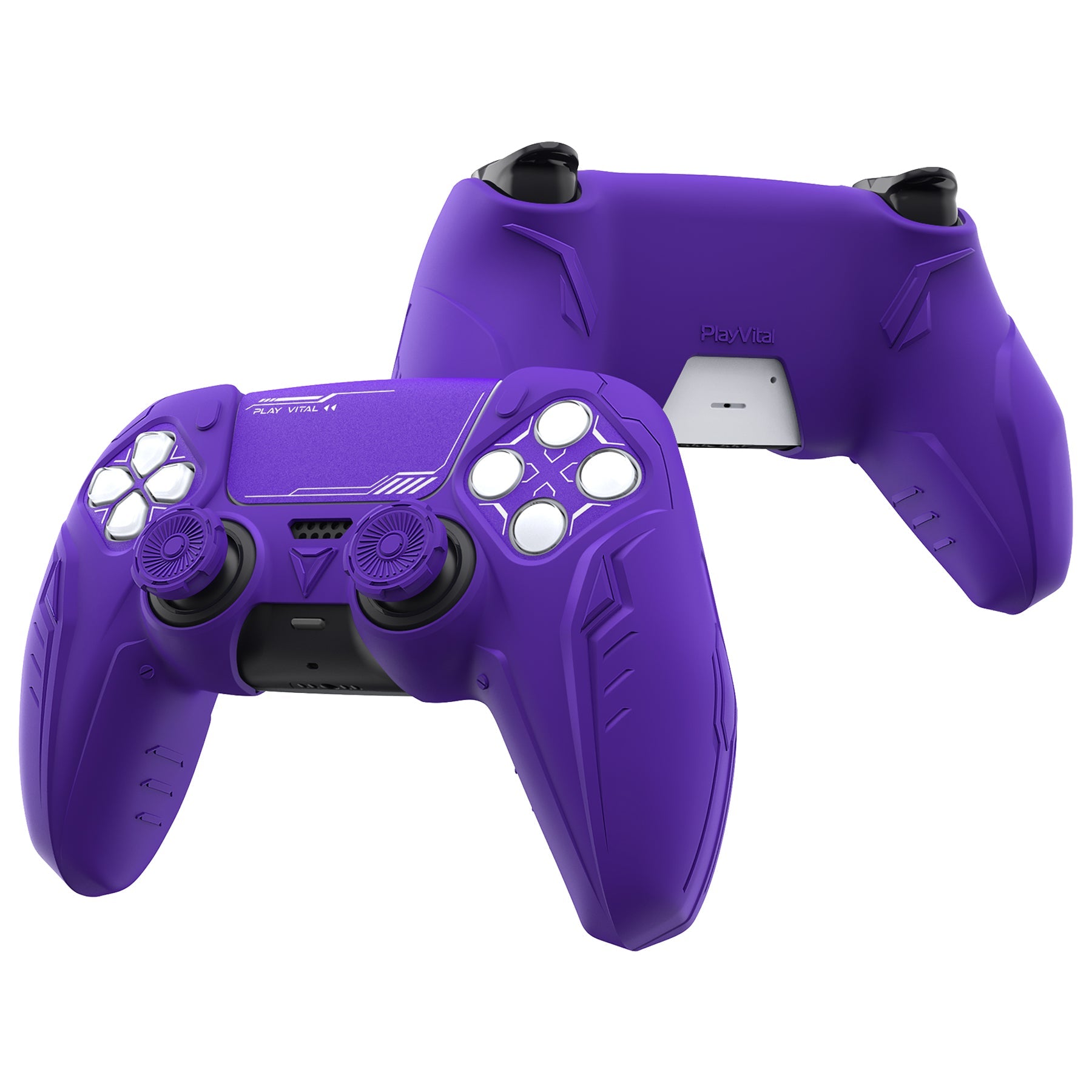 PlayVital Futuristic CyberMech Design Silicone Grip Skin with Thumb Grips for PS5 Wireless Controller, Compatible with PS5 Official Charging Dock - Purple PlayVital
