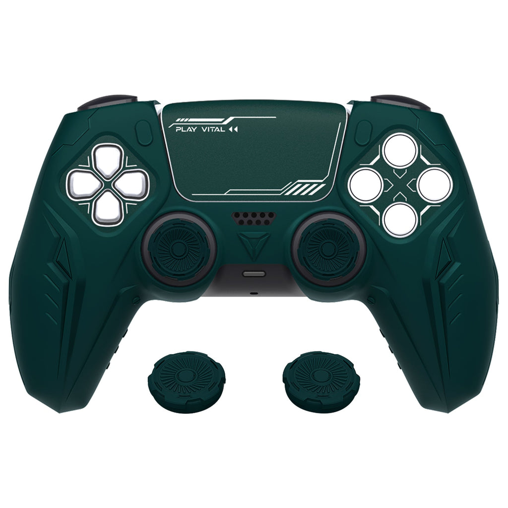 PlayVital Futuristic CyberMech Design Silicone Grip Skin with Thumb Grips for PS5 Wireless Controller, Compatible with PS5 Official Charging Dock - Racing Green PlayVital