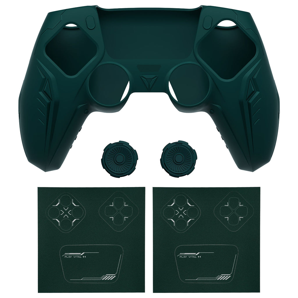 PlayVital Futuristic CyberMech Design Silicone Grip Skin with Thumb Grips for PS5 Wireless Controller, Compatible with PS5 Official Charging Dock - Racing Green PlayVital