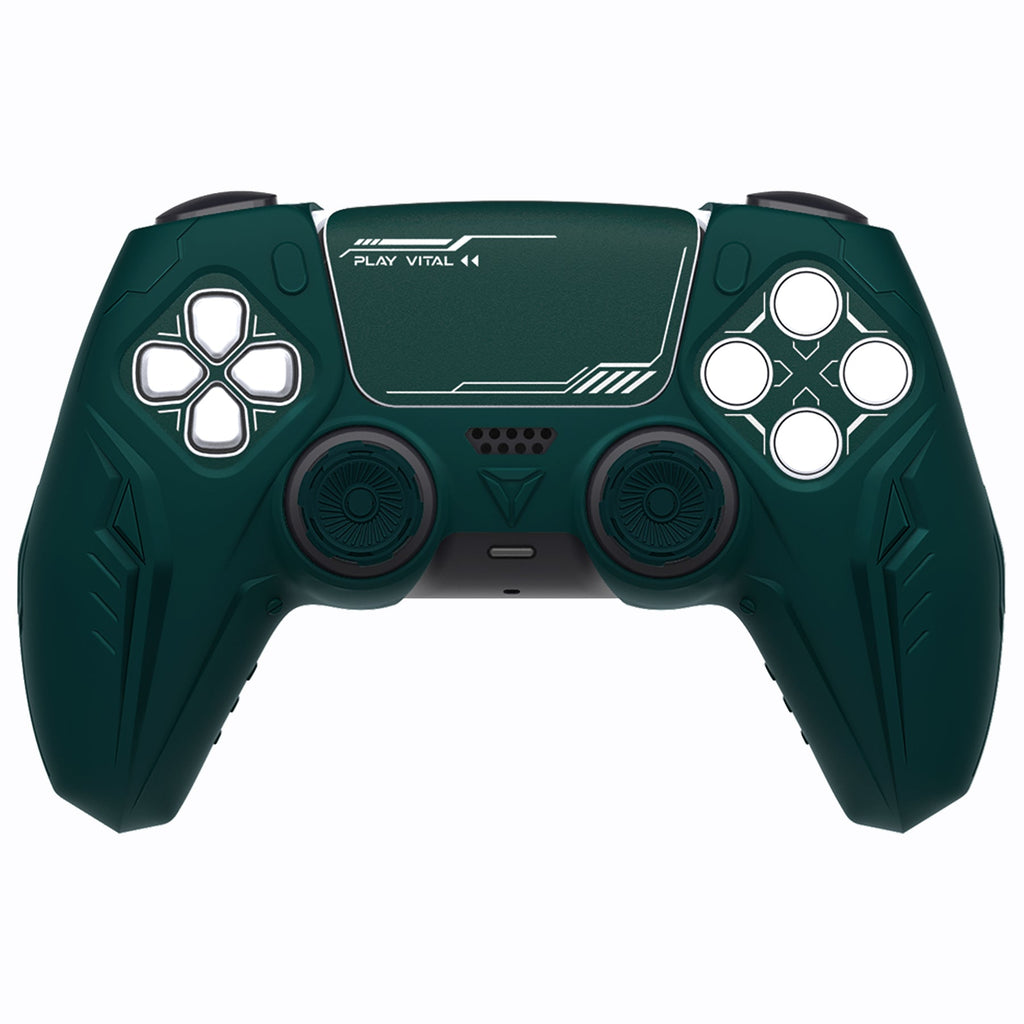 PlayVital Futuristic CyberMech Design Silicone Grip Skin with Thumb Grips for PS5 Wireless Controller, Compatible with PS5 Official Charging Dock - Racing Green PlayVital