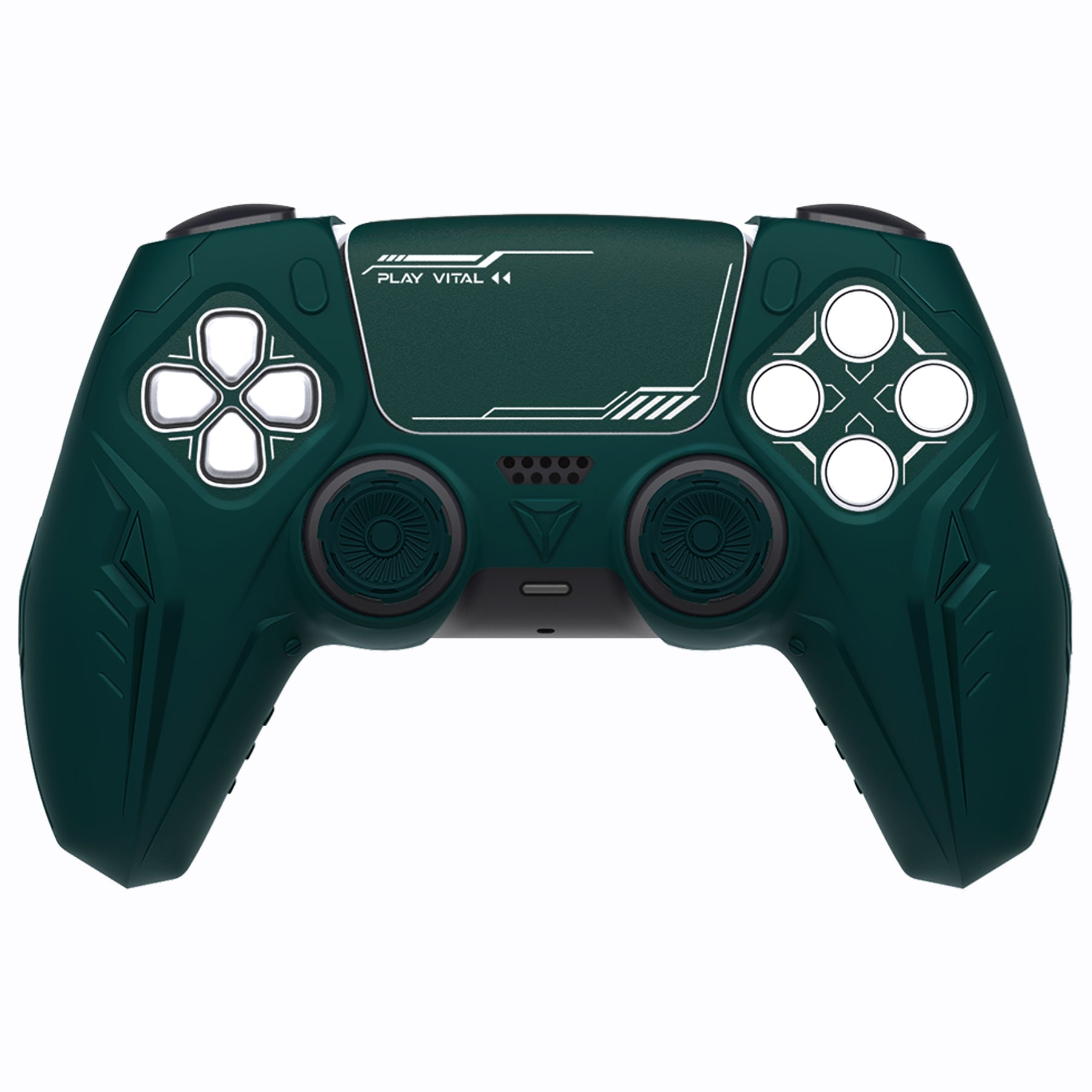 PlayVital Futuristic CyberMech Design Silicone Grip Skin with Thumb Grips for PS5 Wireless Controller, Compatible with PS5 Official Charging Dock - Racing Green PlayVital