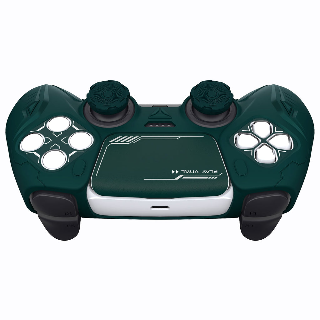 PlayVital Futuristic CyberMech Design Silicone Grip Skin with Thumb Grips for PS5 Wireless Controller, Compatible with PS5 Official Charging Dock - Racing Green PlayVital