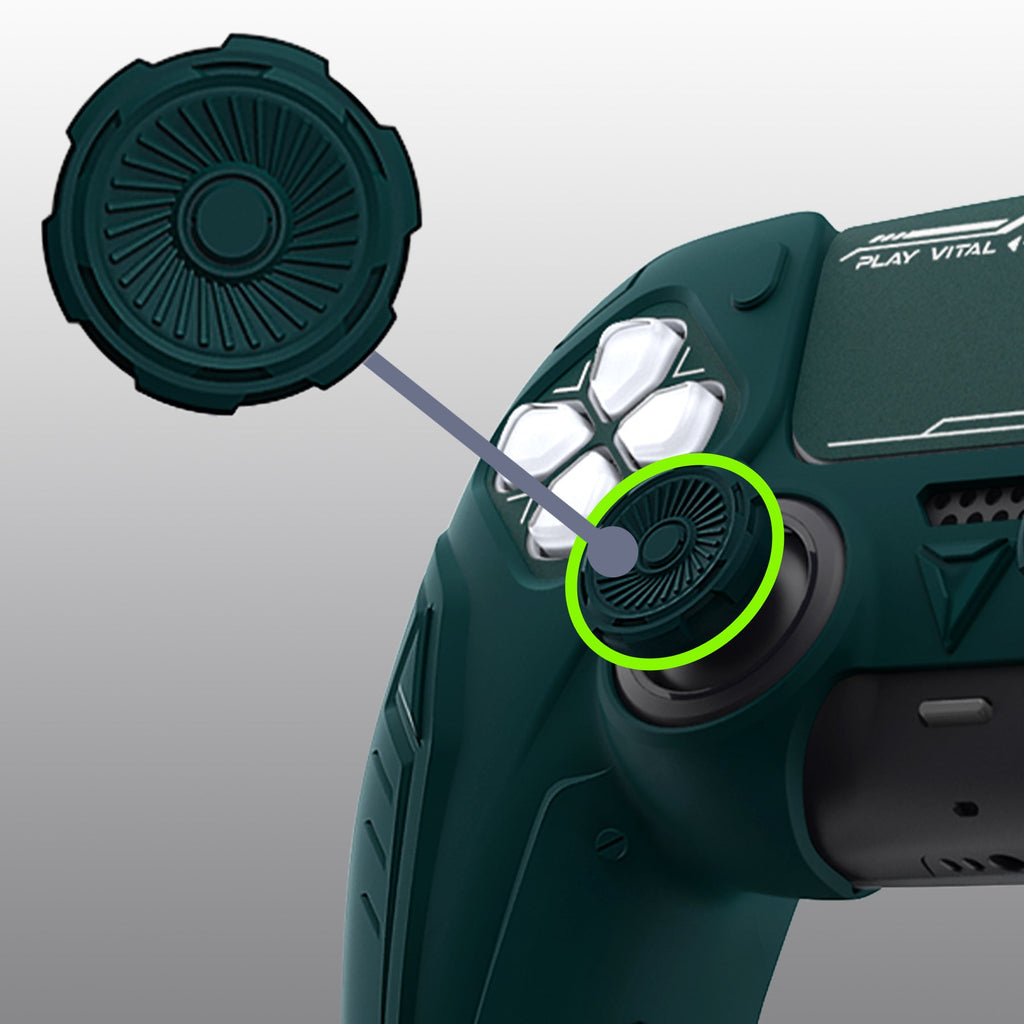 PlayVital Futuristic CyberMech Design Silicone Grip Skin with Thumb Grips for PS5 Wireless Controller, Compatible with PS5 Official Charging Dock - Racing Green PlayVital