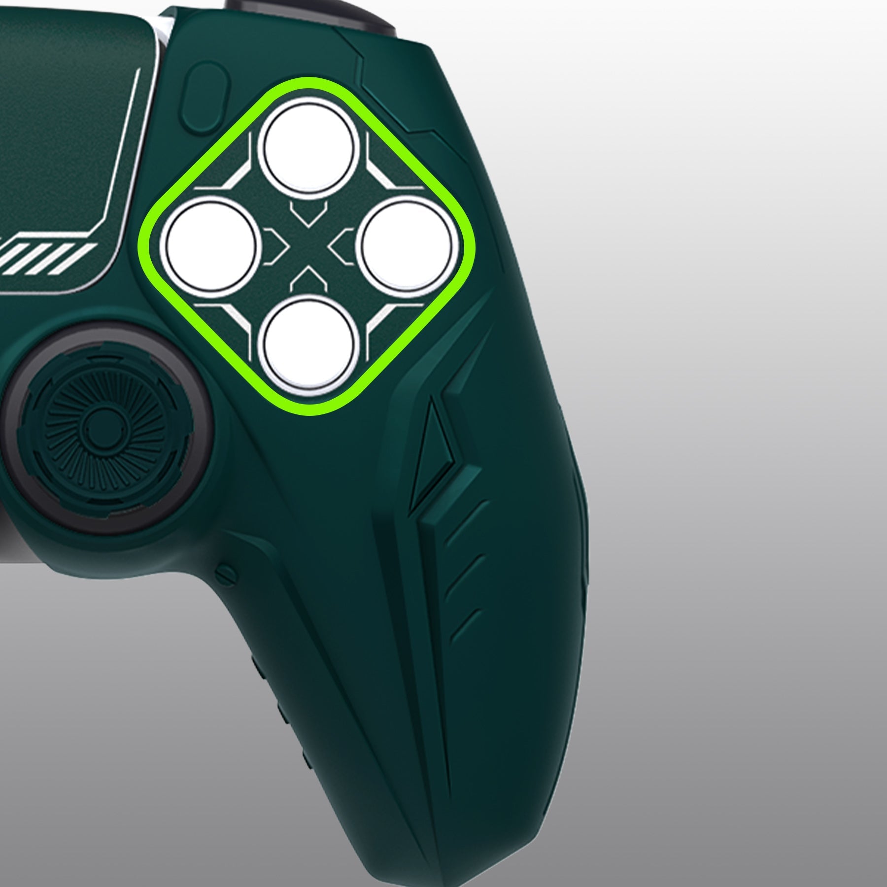 PlayVital Futuristic CyberMech Design Silicone Grip Skin with Thumb Grips for PS5 Wireless Controller, Compatible with PS5 Official Charging Dock - Racing Green PlayVital