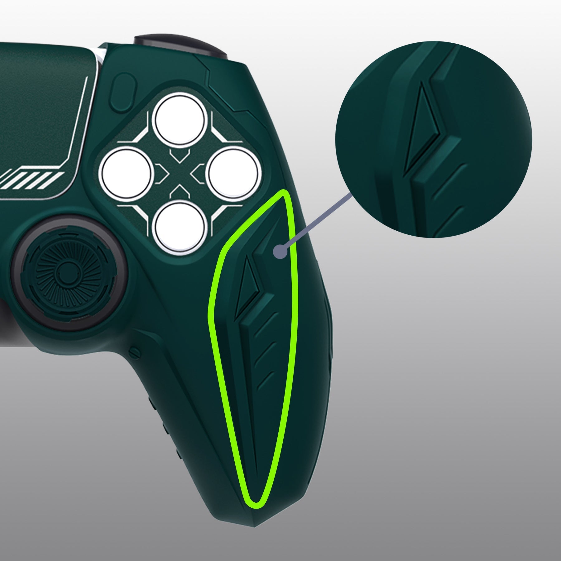 PlayVital Futuristic CyberMech Design Silicone Grip Skin with Thumb Grips for PS5 Wireless Controller, Compatible with PS5 Official Charging Dock - Racing Green PlayVital