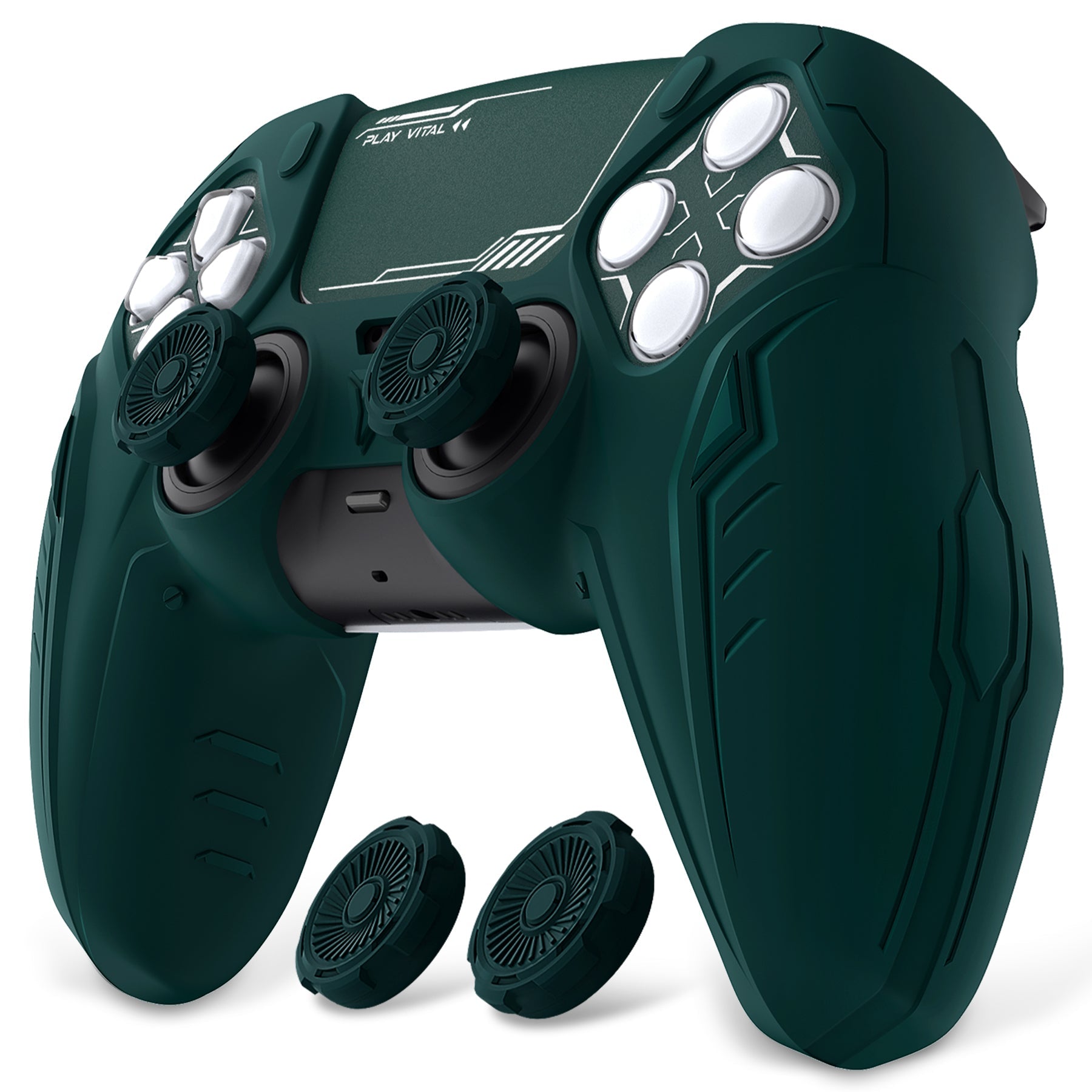 PlayVital Futuristic CyberMech Design Silicone Grip Skin with Thumb Grips for PS5 Wireless Controller, Compatible with PS5 Official Charging Dock - Racing Green PlayVital