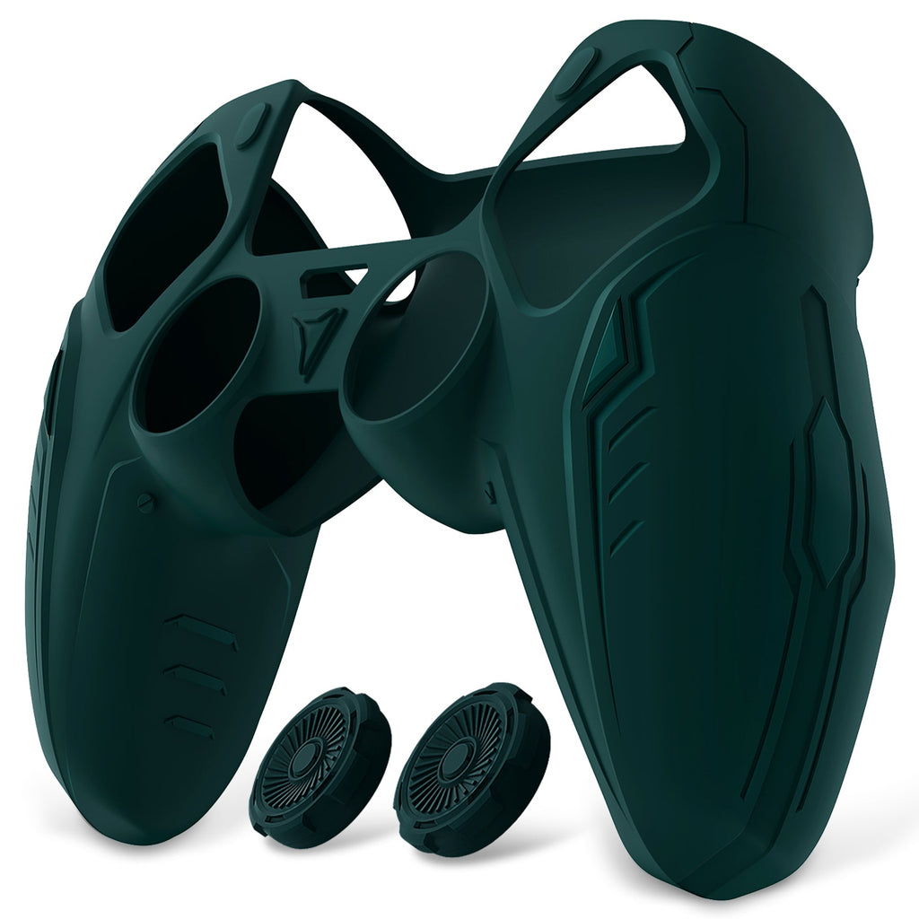 PlayVital Futuristic CyberMech Design Silicone Grip Skin with Thumb Grips for PS5 Wireless Controller, Compatible with PS5 Official Charging Dock - Racing Green PlayVital