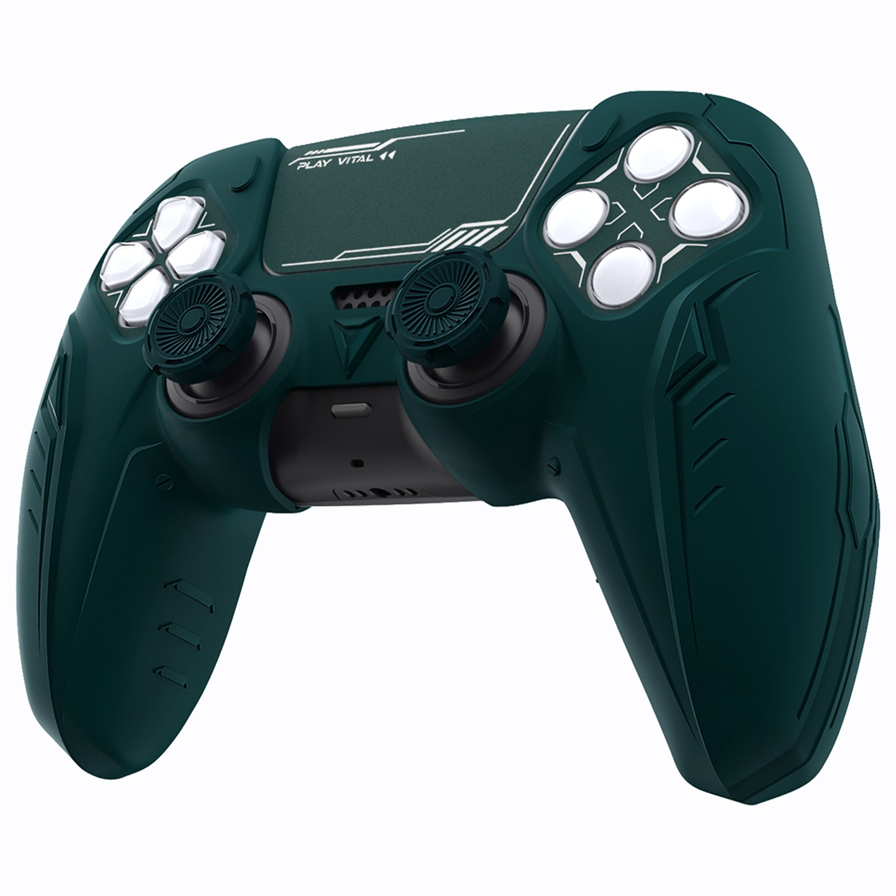 PlayVital Futuristic CyberMech Design Silicone Grip Skin with Thumb Grips for PS5 Wireless Controller, Compatible with PS5 Official Charging Dock - Racing Green PlayVital