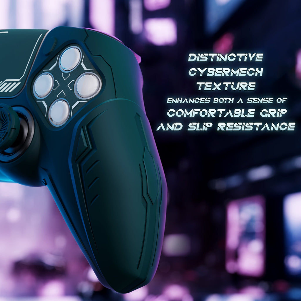 PlayVital Futuristic CyberMech Design Silicone Grip Skin with Thumb Grips for PS5 Wireless Controller, Compatible with PS5 Official Charging Dock - Racing Green PlayVital