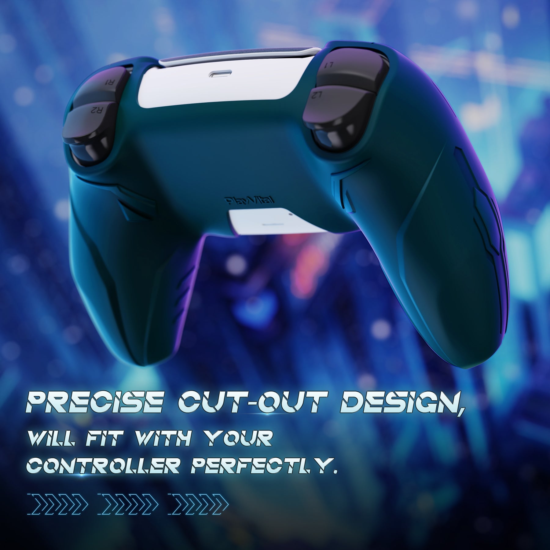 PlayVital Futuristic CyberMech Design Silicone Grip Skin with Thumb Grips for PS5 Wireless Controller, Compatible with PS5 Official Charging Dock - Racing Green PlayVital