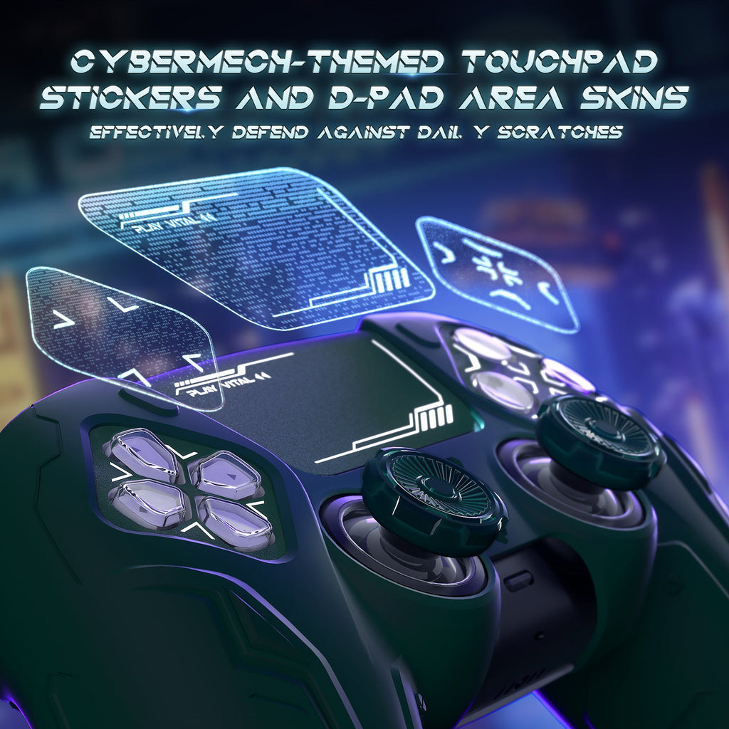 PlayVital Futuristic CyberMech Design Silicone Grip Skin with Thumb Grips for PS5 Wireless Controller, Compatible with PS5 Official Charging Dock - Racing Green PlayVital