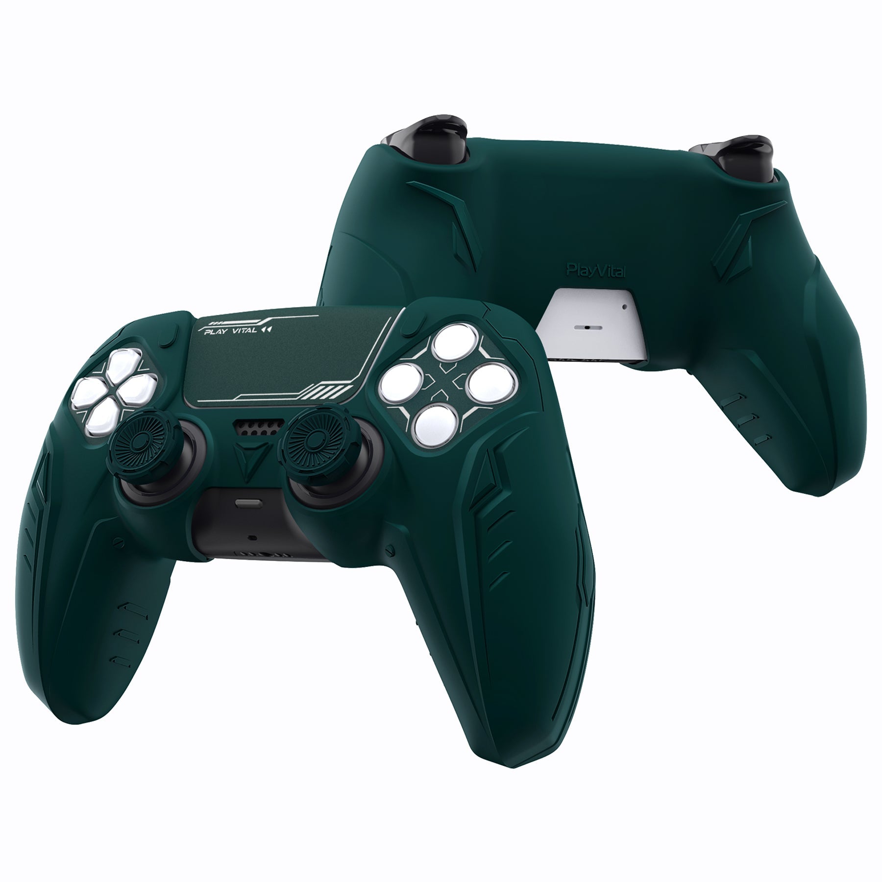PlayVital Futuristic CyberMech Design Silicone Grip Skin with Thumb Grips for PS5 Wireless Controller, Compatible with PS5 Official Charging Dock - Racing Green PlayVital