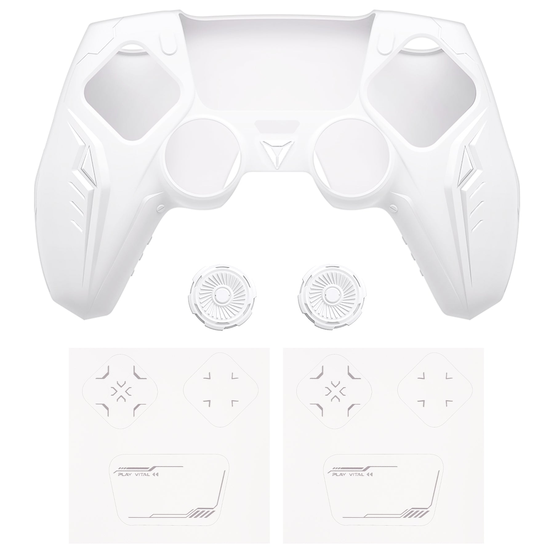 PlayVital Futuristic CyberMech Design Silicone Grip Skin with Thumb Grips for PS5 Wireless Controller, Compatible with PS5 Official Charging Dock - White PlayVital