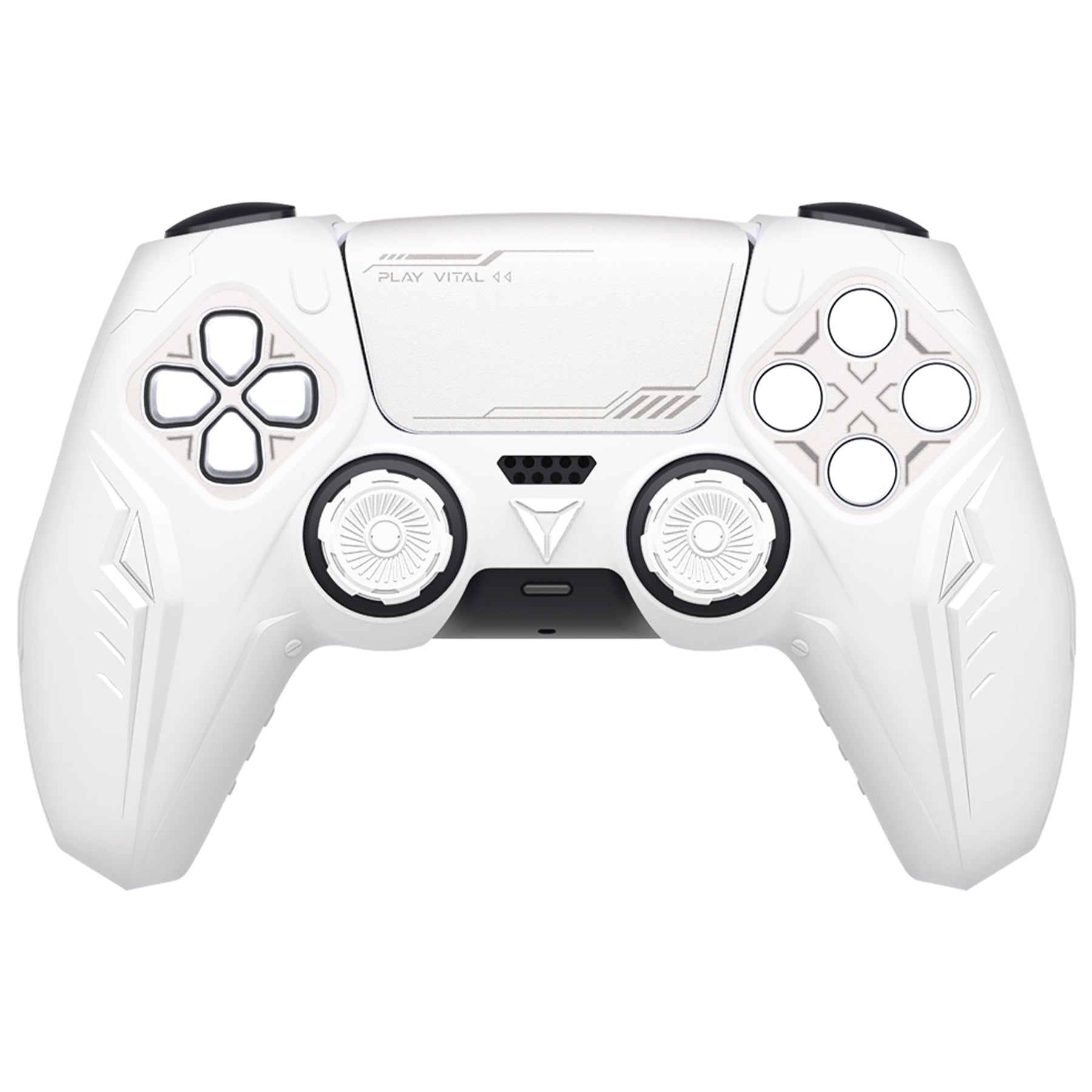 PlayVital Futuristic CyberMech Design Silicone Grip Skin with Thumb Grips for PS5 Wireless Controller, Compatible with PS5 Official Charging Dock - White PlayVital