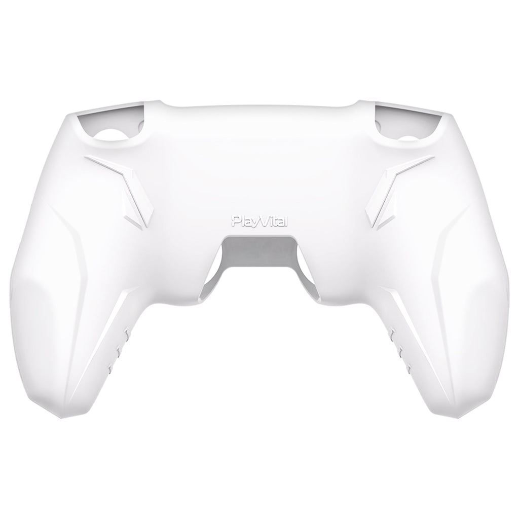 PlayVital Futuristic CyberMech Design Silicone Grip Skin with Thumb Grips for PS5 Wireless Controller, Compatible with PS5 Official Charging Dock - White PlayVital