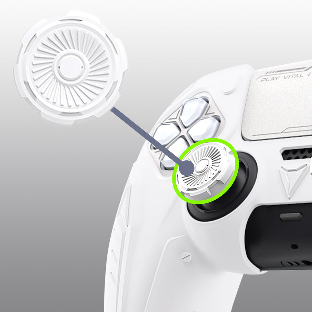 PlayVital Futuristic CyberMech Design Silicone Grip Skin with Thumb Grips for PS5 Wireless Controller, Compatible with PS5 Official Charging Dock - White PlayVital