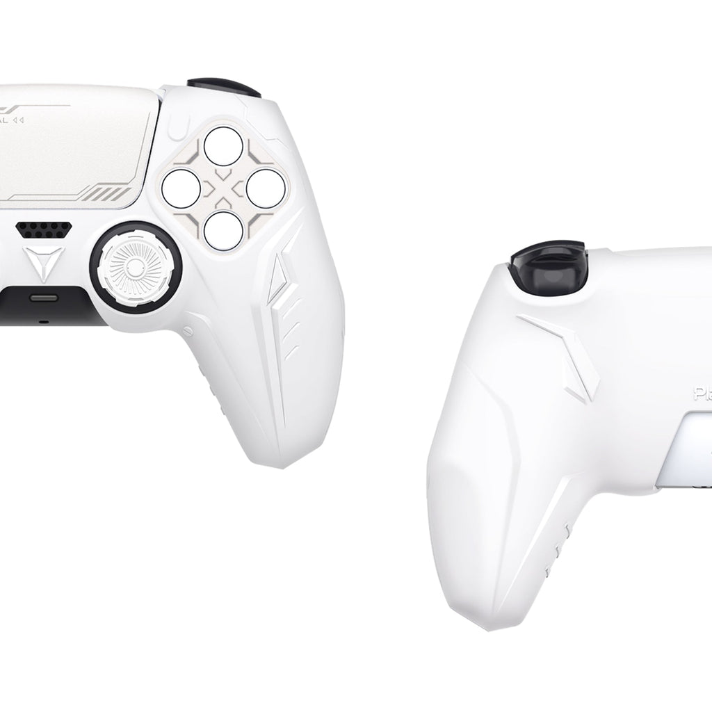 PlayVital Futuristic CyberMech Design Silicone Grip Skin with Thumb Grips for PS5 Wireless Controller, Compatible with PS5 Official Charging Dock - White PlayVital